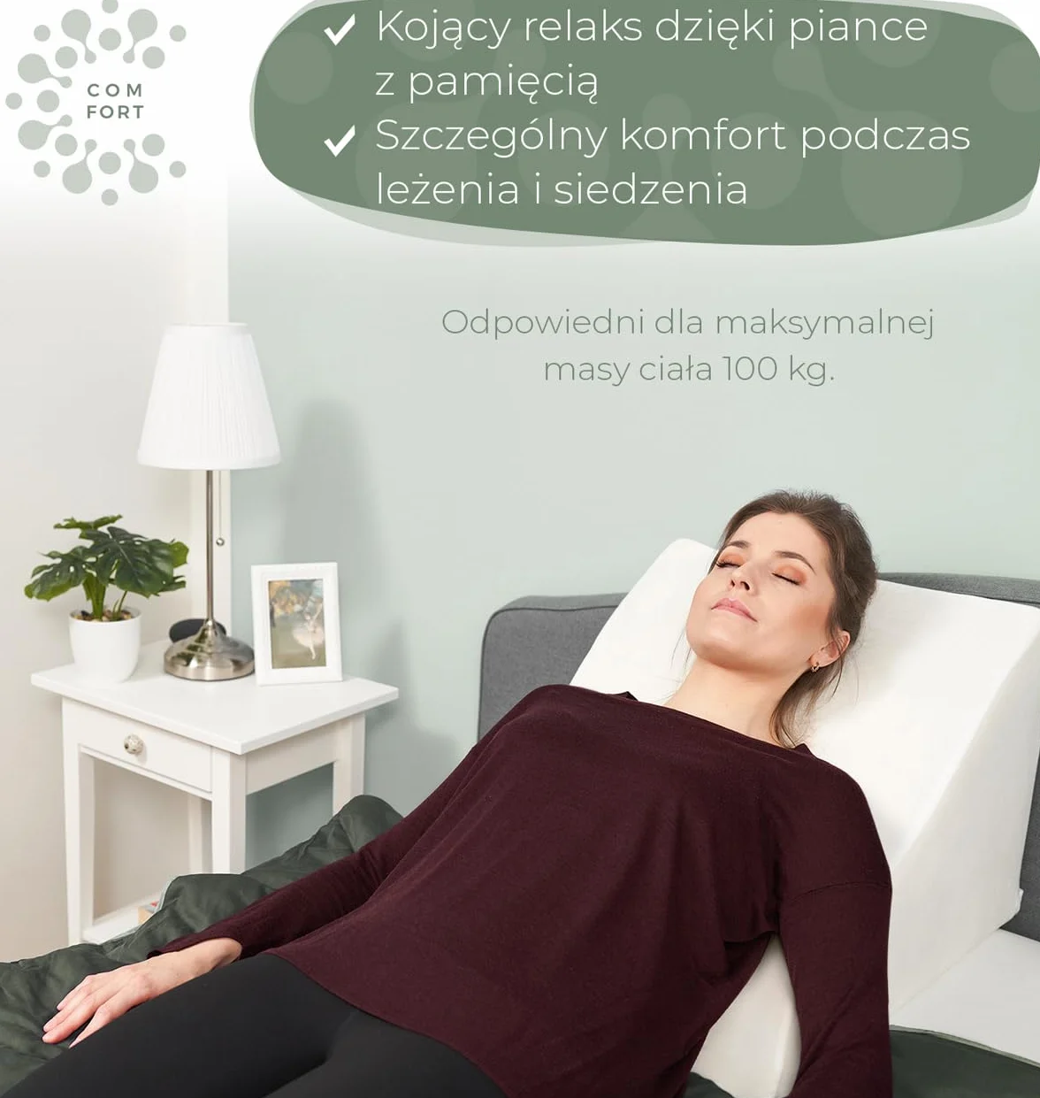 WELL B4 Ergonomiczna poduszka do czytania z pianką z pamięcią kształtu – klinowa poduszka pod plecy na łóżko i sofę