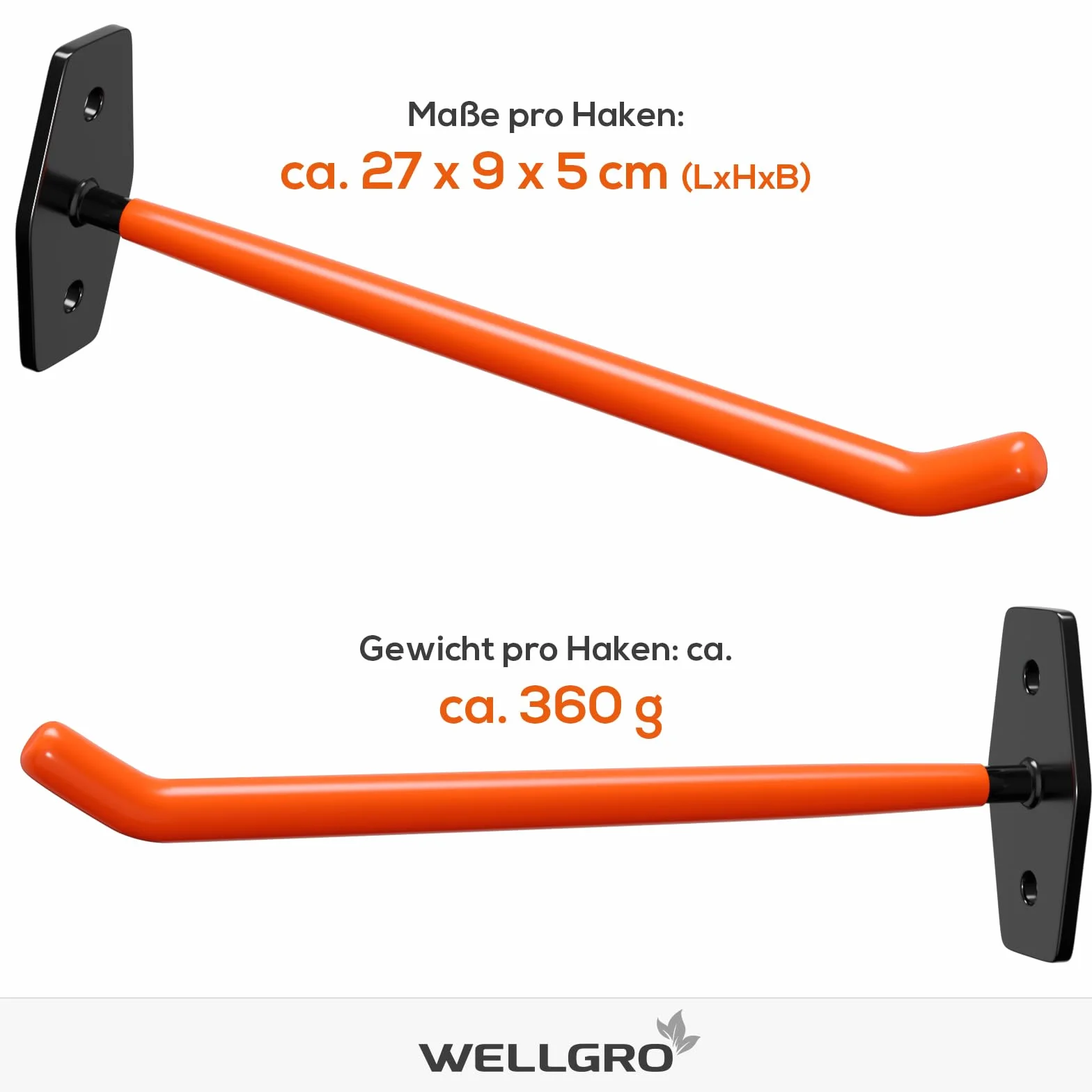 Wellgro uchwyt na opony ścienne, 4 sztuki, w zestawie metalowe śruby i kołki, uchwyt z gumową powłoką, uchwyt na felgi, uchwyt ścienny, ok. 27 x 9 x 5 cm – kolor do wyboru.