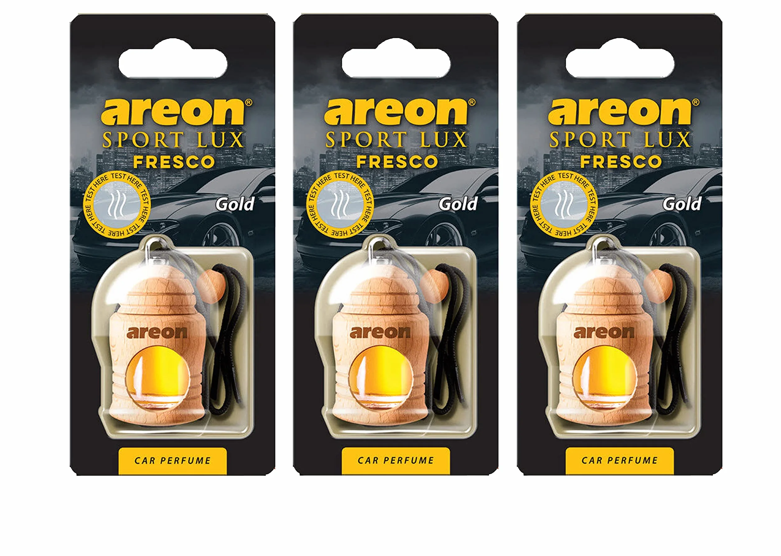 AREON Sport Lux Gold Bottle płynny odświeżacz powietrza do samochodu, 3 x 4 ml, cytrynowy, czarny/złoty