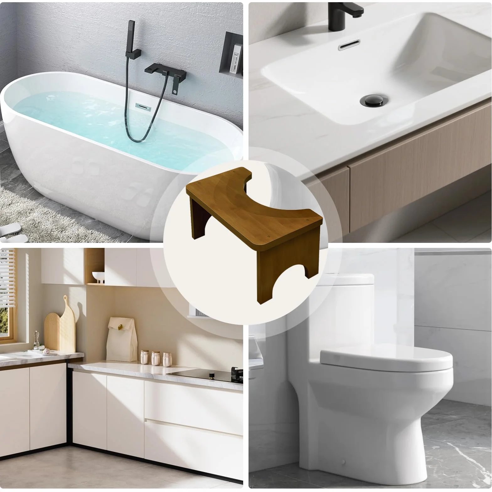 Bambusowy taboret toaletowy 37x20x17 cm ergonomiczny dla dorosłych