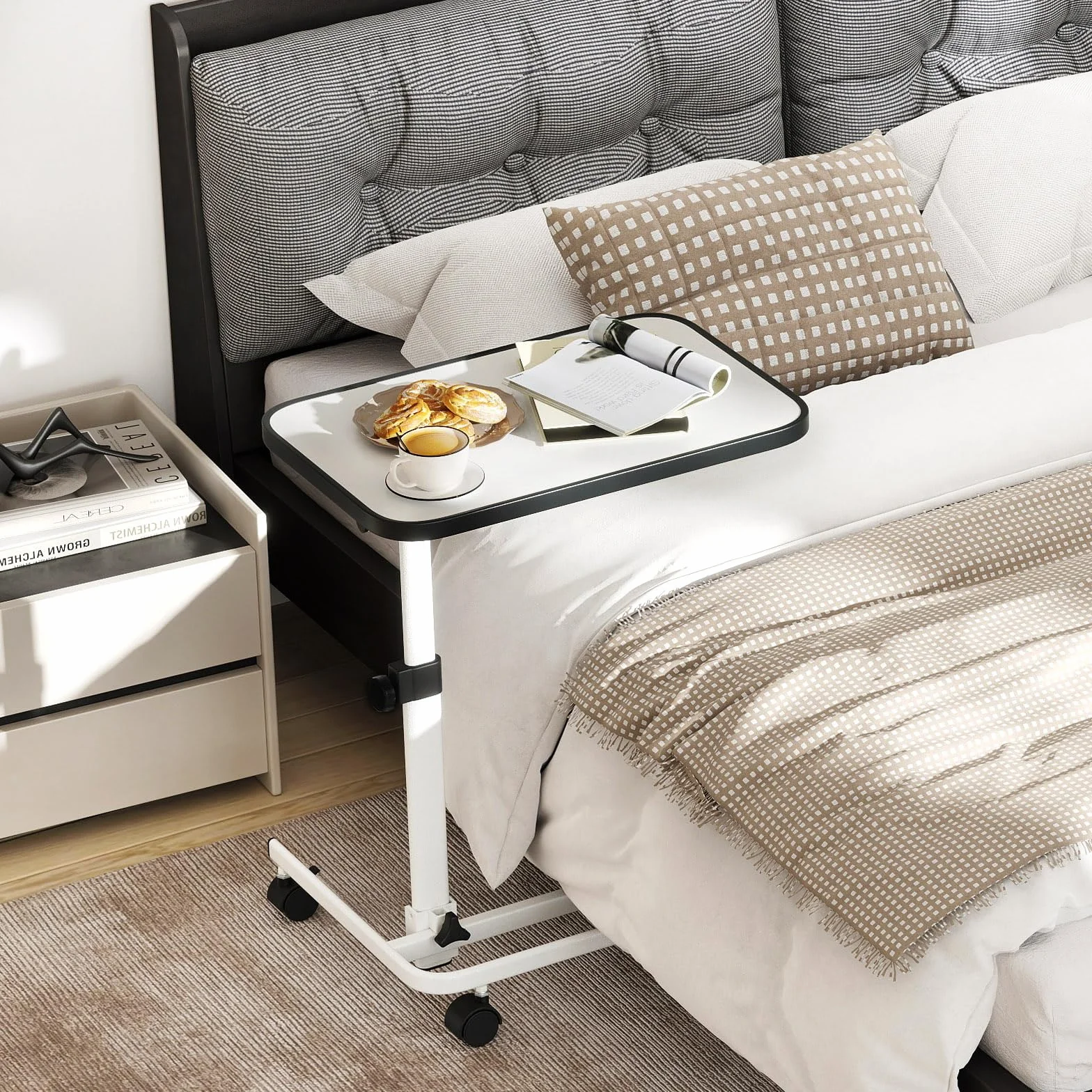 GIANTEX Stół pielęgnacyjny z regulacją wysokości 73-93 cm, mobilny stolik pomocniczy z metalowym stelażem