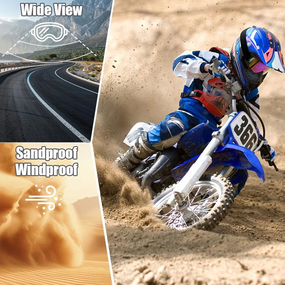 HOTUT Gogle rowerowe do jazdy konnej, brudu, jazdy na nartach, ATV, wyścigów, wiatroszczelne i pyłoszczelne okulary do jazdy motocrossowej, UV400, wyściełane, miękka, gruba pianka, kask motocrossowy