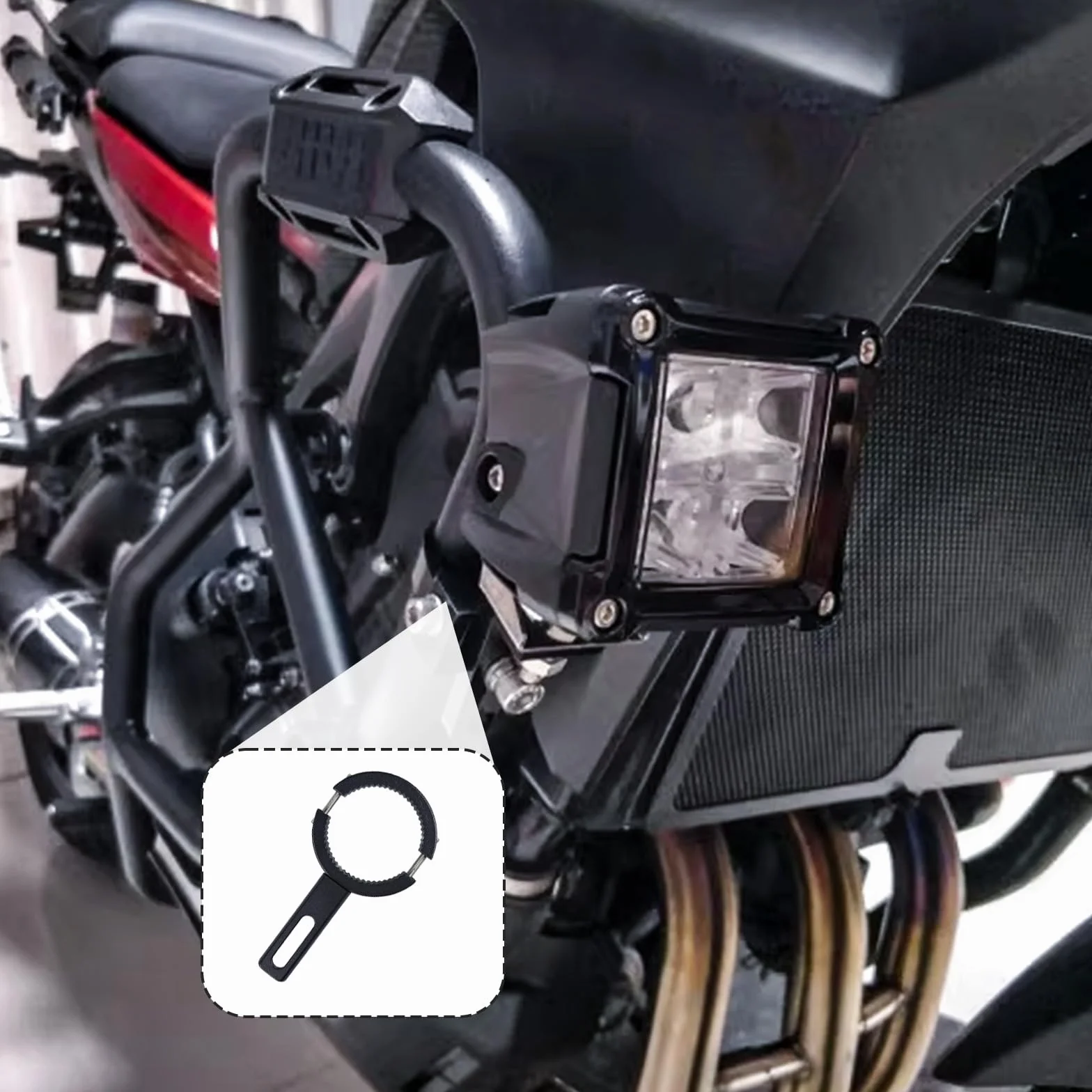 Uniwersalny uchwyt do reflektorów motocyklowych 38 – 60 mm – zacisk widelca i kierownicy – regulowany uchwyt na światło motocykla bez wiercenia – do dodatkowego reflektora i światła