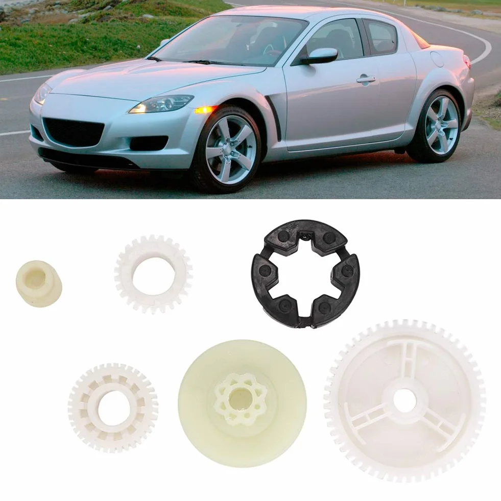 6 Sztuk Szyby Samochodowe Zestaw do Wymiany Przekładni Silnika Fit, Szklany Podnośnik ABS Regulator Mocy Zestaw Naprawczy dla 3/5/ CX-7 / CX-9 / RX-8 / Sport, GJ6A5958XF