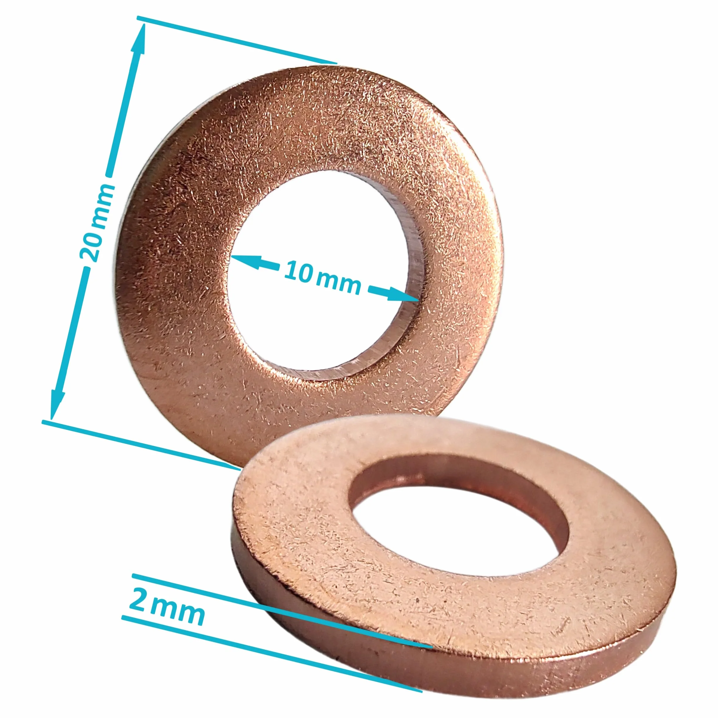 10 miedzianych pierścieni uszczelniających M10 x 20 x 2,0 do śrub spustowych oleju, kompatybilne m.in. z różnymi rodzajami Citroen, Peugeot i Ford (tylko modele diesla)