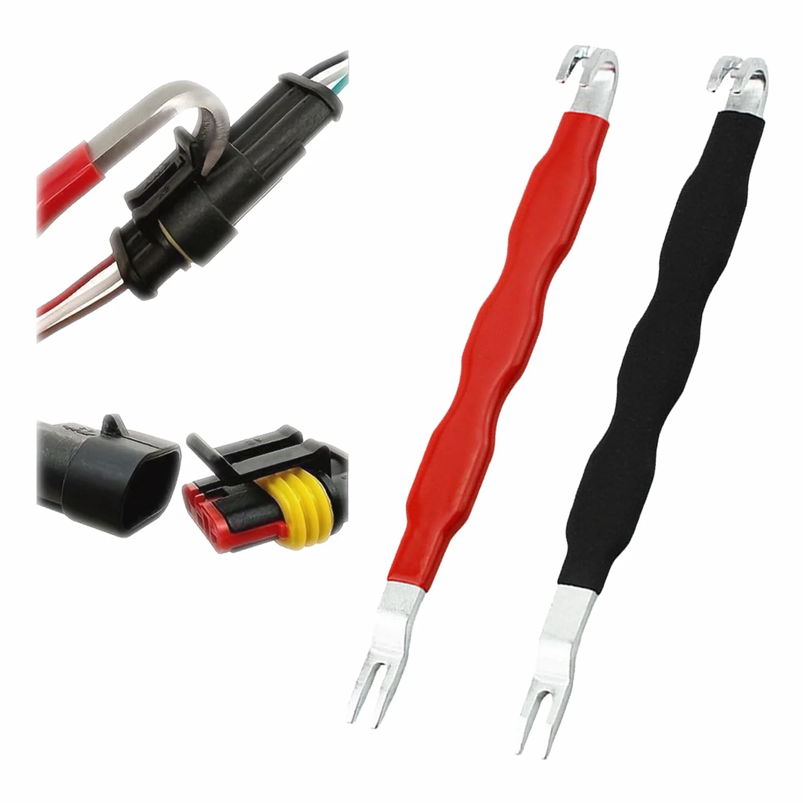 2 sztuki elektrycznych złączek wtykowych, narzędzia do oddzielania wtyczek, czarne i czerwone, do usuwania wtyczek samochodowych, do naprawy samochodu, konserwacji, odblokowywania wiązki
