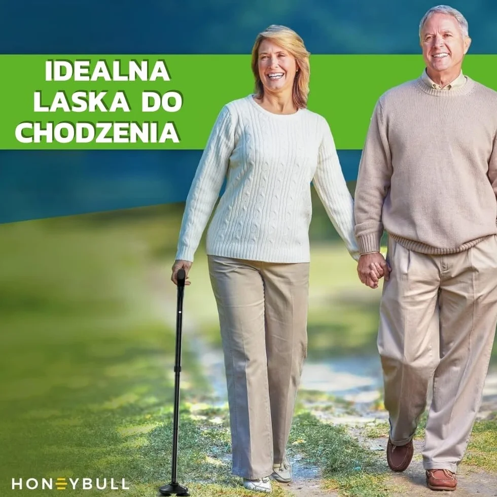 HONEYBULL Laska do Chodzenia Składana Regulowana Wolnostojąca Obrotowa Końcówka