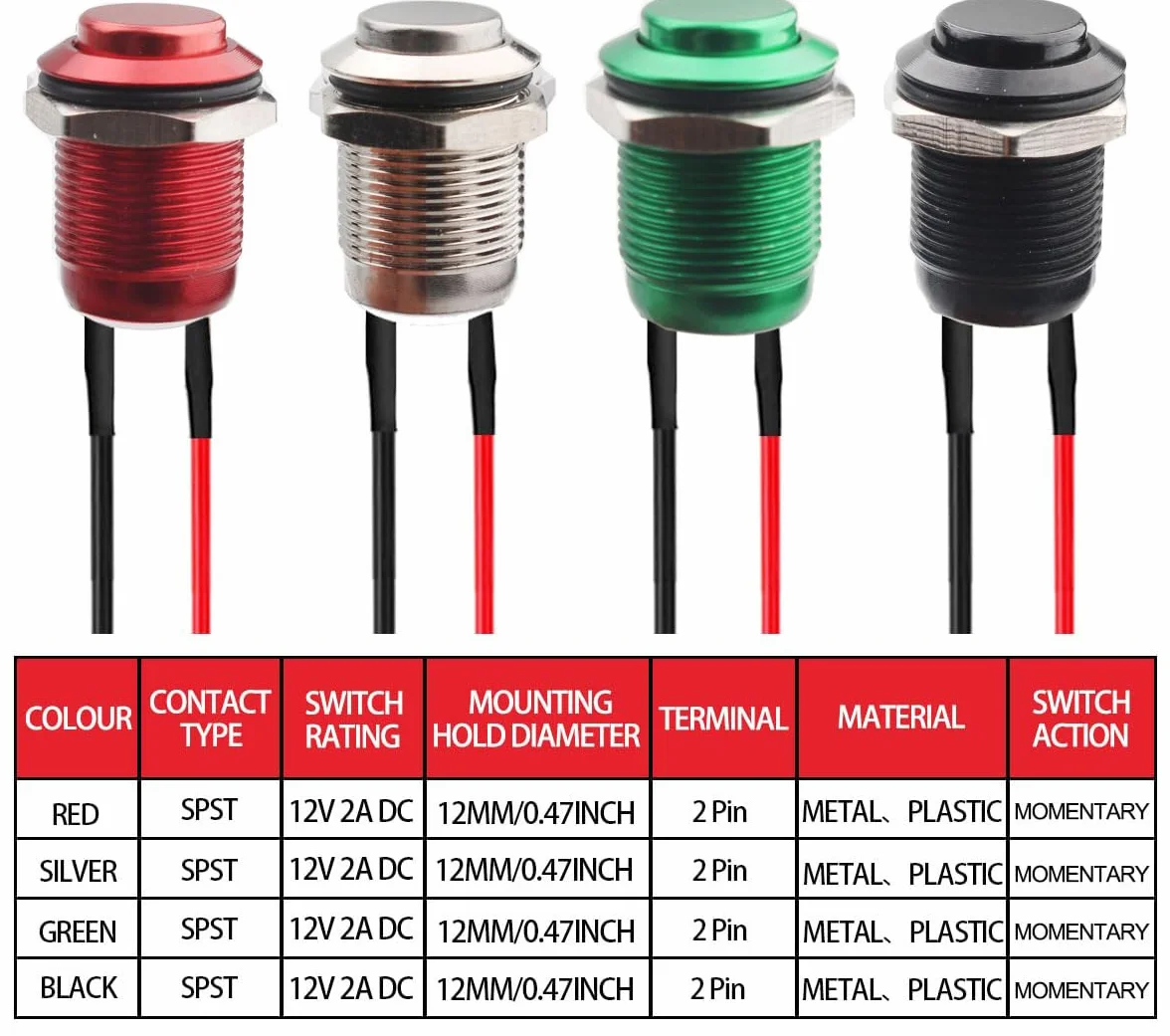 RUNCCI-YUN chwilowy wodoodporny przycisk ze stali nierdzewnej 12 mm 12 V 2 A okrągły przycisk włączania/wyłączania