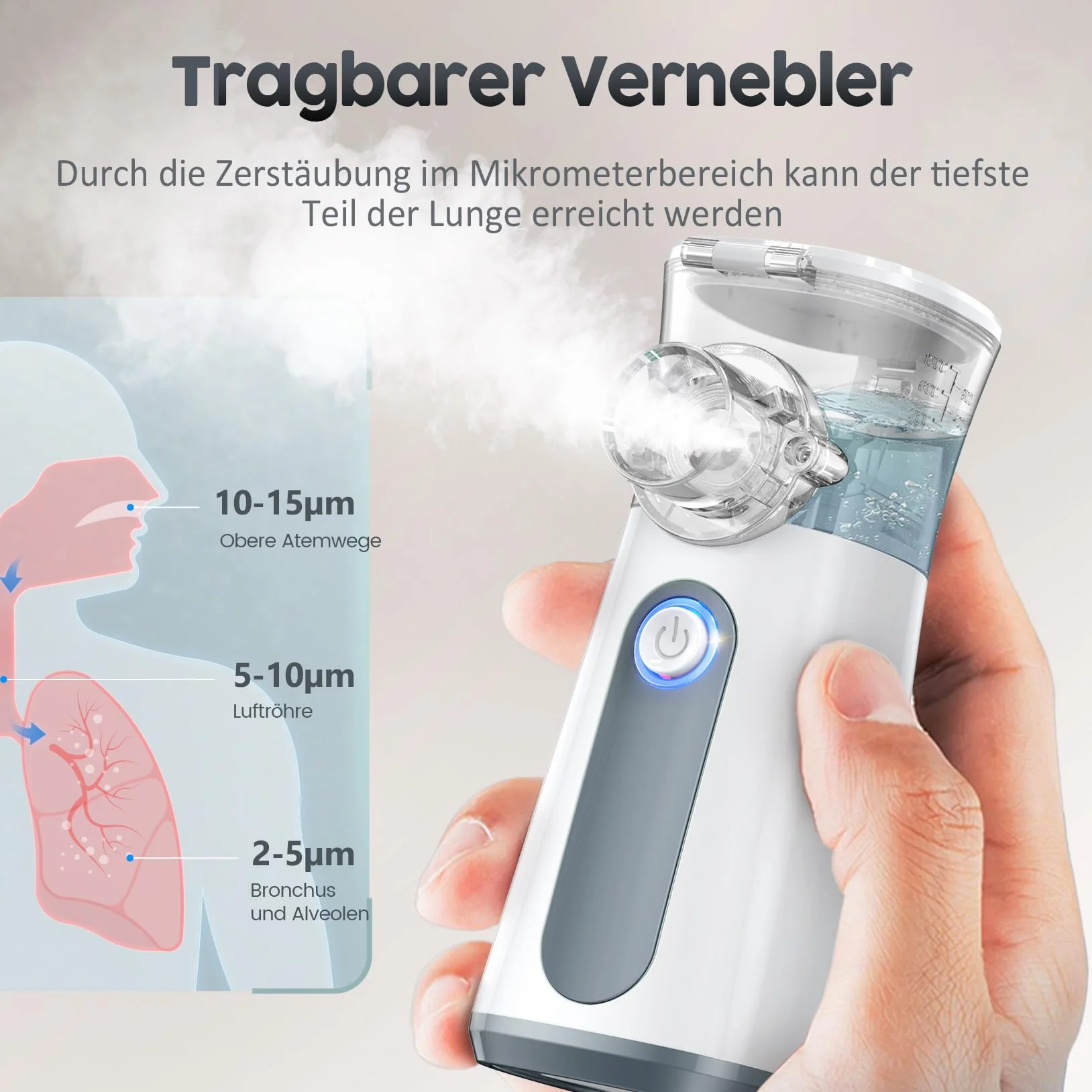 Cichy inhalator dla dzieci i dorosłych z ustnikiem, 2 maskami, regulowaną szybkością, trybem czyszczenia, długą żywotnością baterii