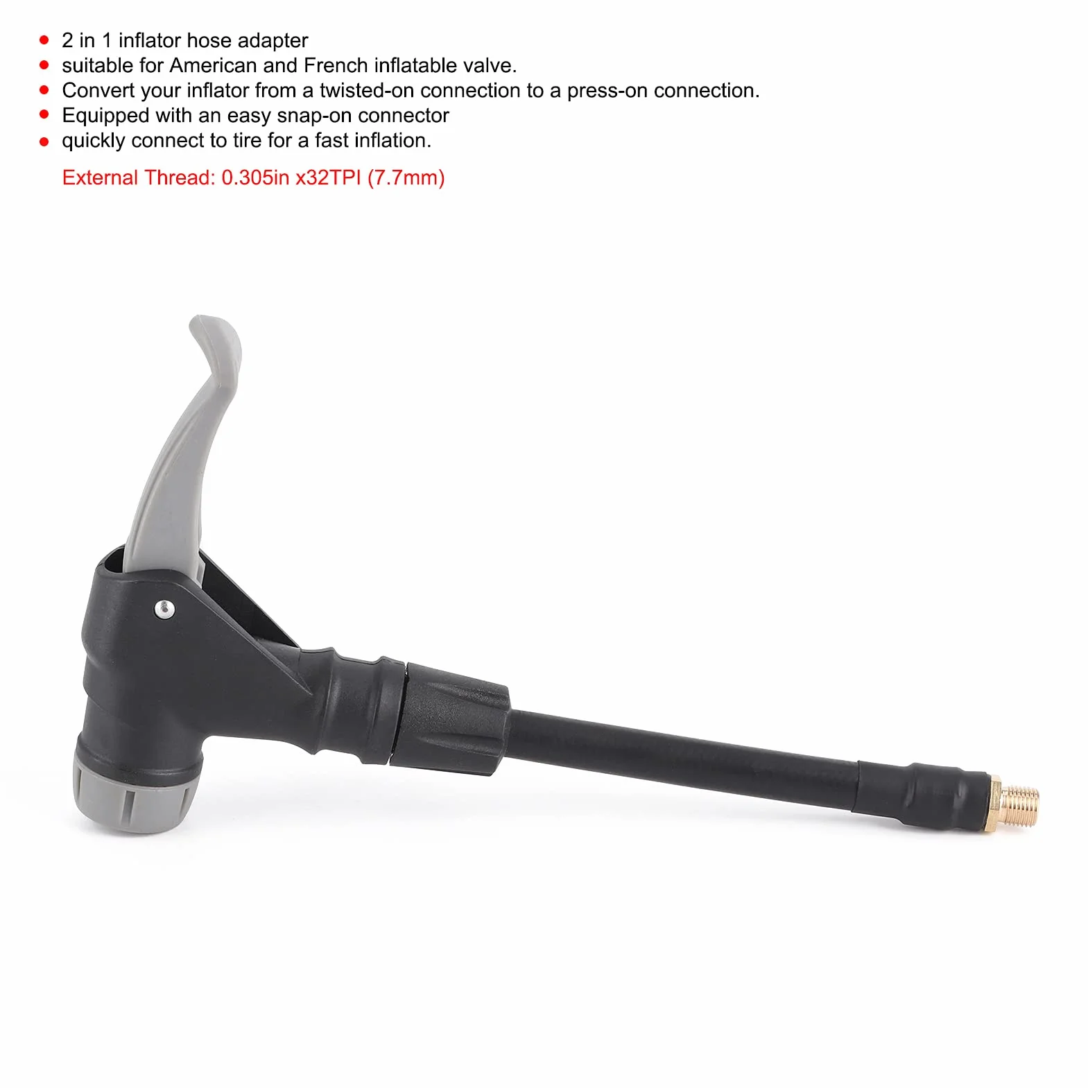 Socobeta Prosty adapter węża do pompowania z wtykowym złączem, adapter do pompki do opon Wysokiej jakości adapter węża do pompowania 2 w 1 z gumy do francuskiego zaworu nadmuchiwanego