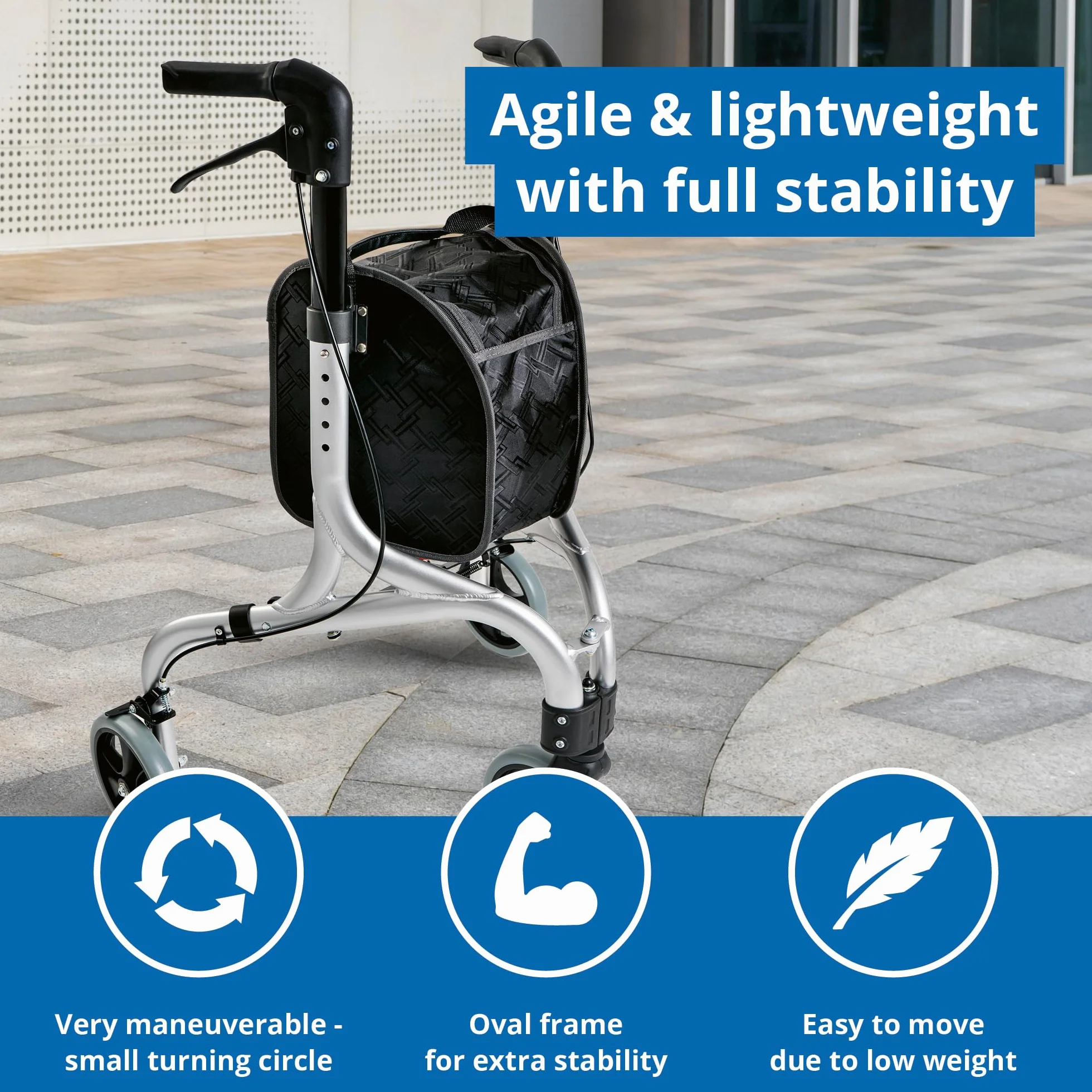 WEINBERGER Aluminium Rollator faltbar 3 Räder 4,2 kg Silber-Schwarz Modell 02217