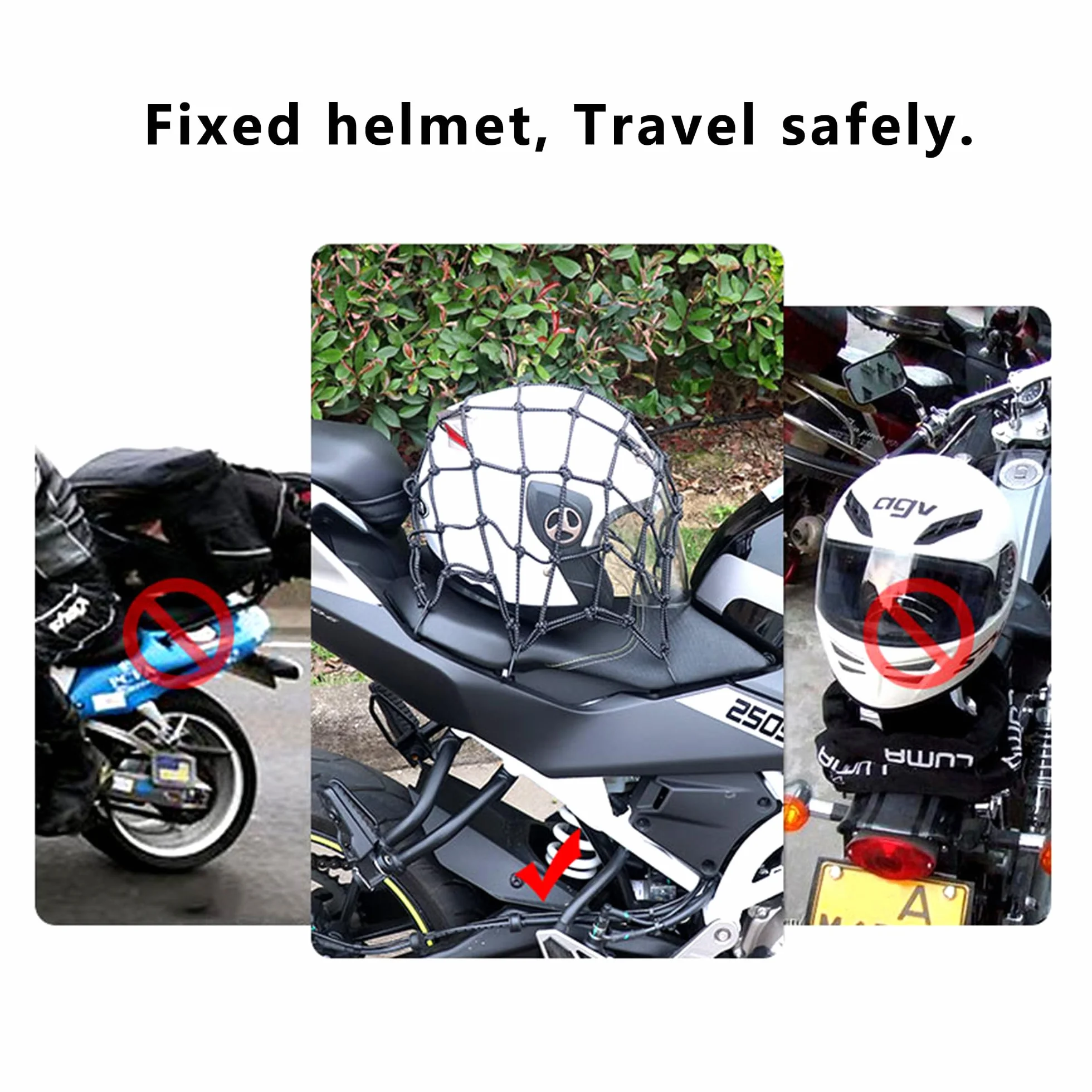 Siatka na kask motocyklowy, siatka ładunkowa, 2 sztuki, siatka bungee, do motocykla, roweru, osłona ładunkowa, quady, z haczykami, elastyczna, rozciągliwa