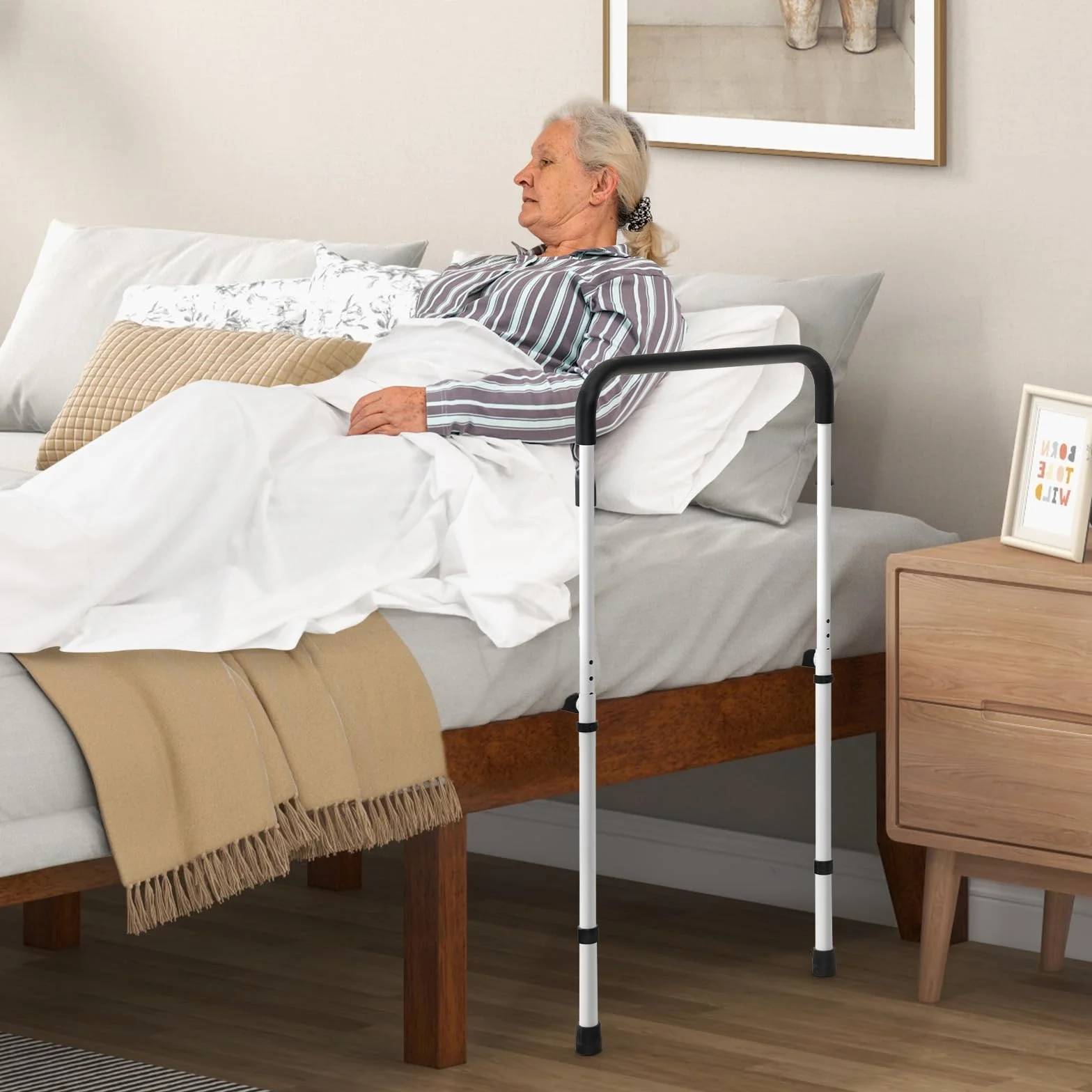 COSTWAY Balustrada łóżka regulowana do 160 kg, poręcz ochronna z uchwytem dla seniorów