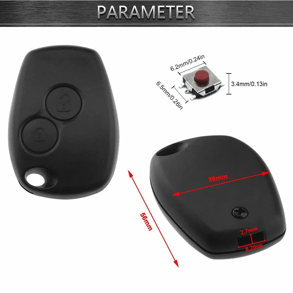 Obudowa kluczyka samochodowego, 2 sztuki, 2 przyciski, kompatybilna z Renault Clio, Twingo, Kangoo, Mégane, Laguna, Trafic, Master Dacia Duster Sandero, uchwyt na brodę klucza 8,2 x 2,7 mm