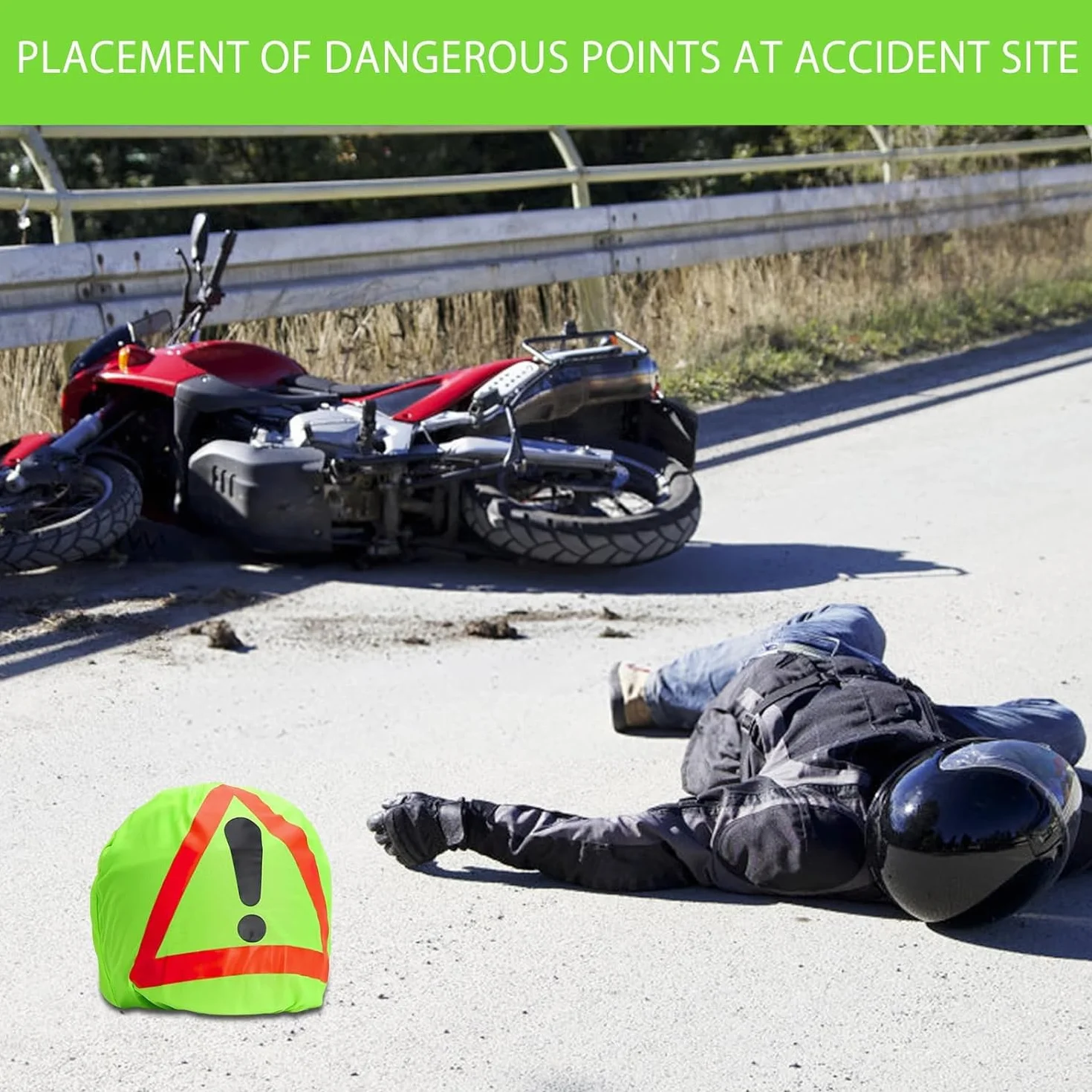 Trójkąt ostrzegawczy na kask motocyklowy, trójkąt ostrzegawczy, trójkąt ostrzegawczy, osłona na kask, pokrowiec na kask motocyklowy, worek do ochrony przed wypadkiem, oznakowanie miejsc