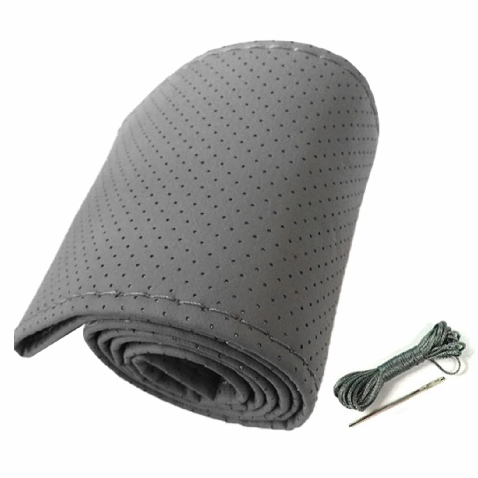 Pokrowiec na kierownicę, Uniwersalny Pokrowiec na kierownicę samochodową Szycie Ręczne Perforowana Skórzana Osłona Kierownicy z Mikrofibry o średnicy 38 Cm (Szary)