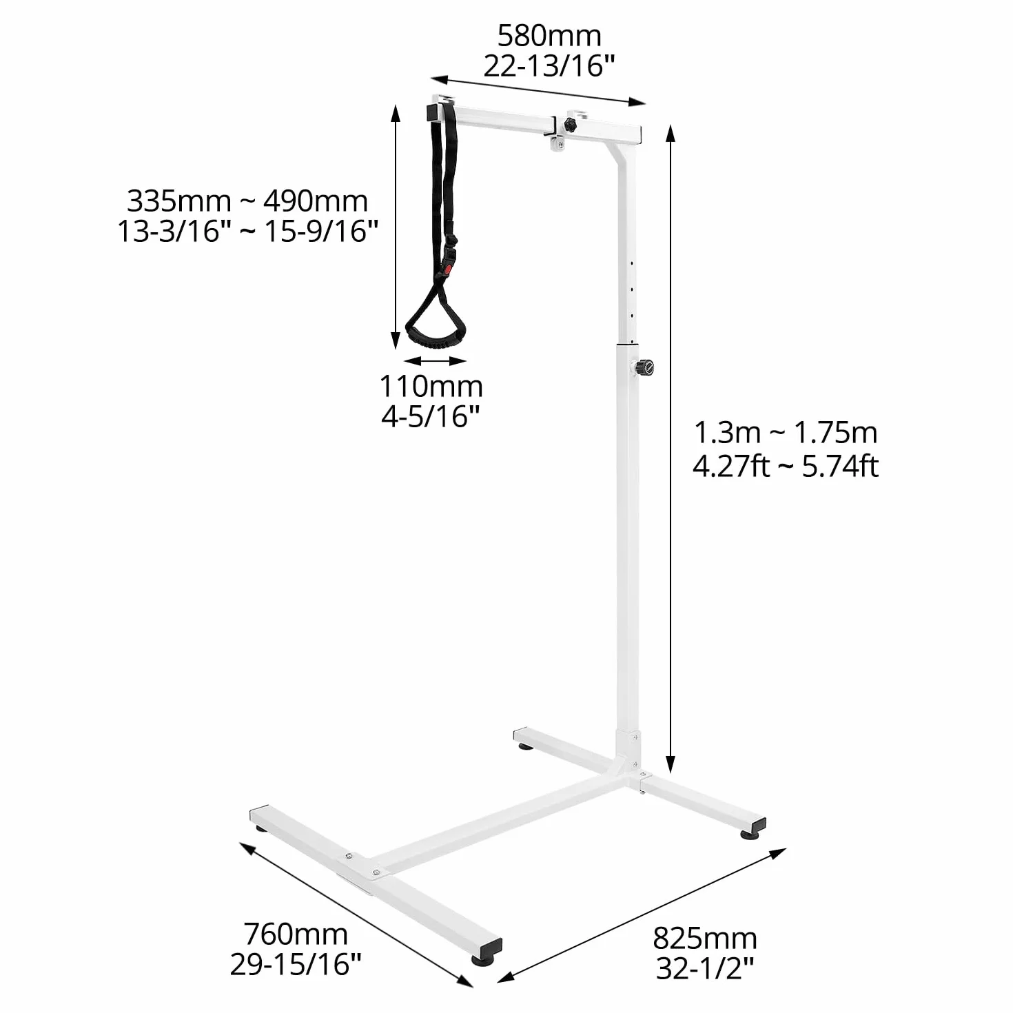 QWORK Szyba łóżka z trapezowym uchwytem wolnostojąca regulowana wysokość 130–175 cm maks. obciążenie 100 kg