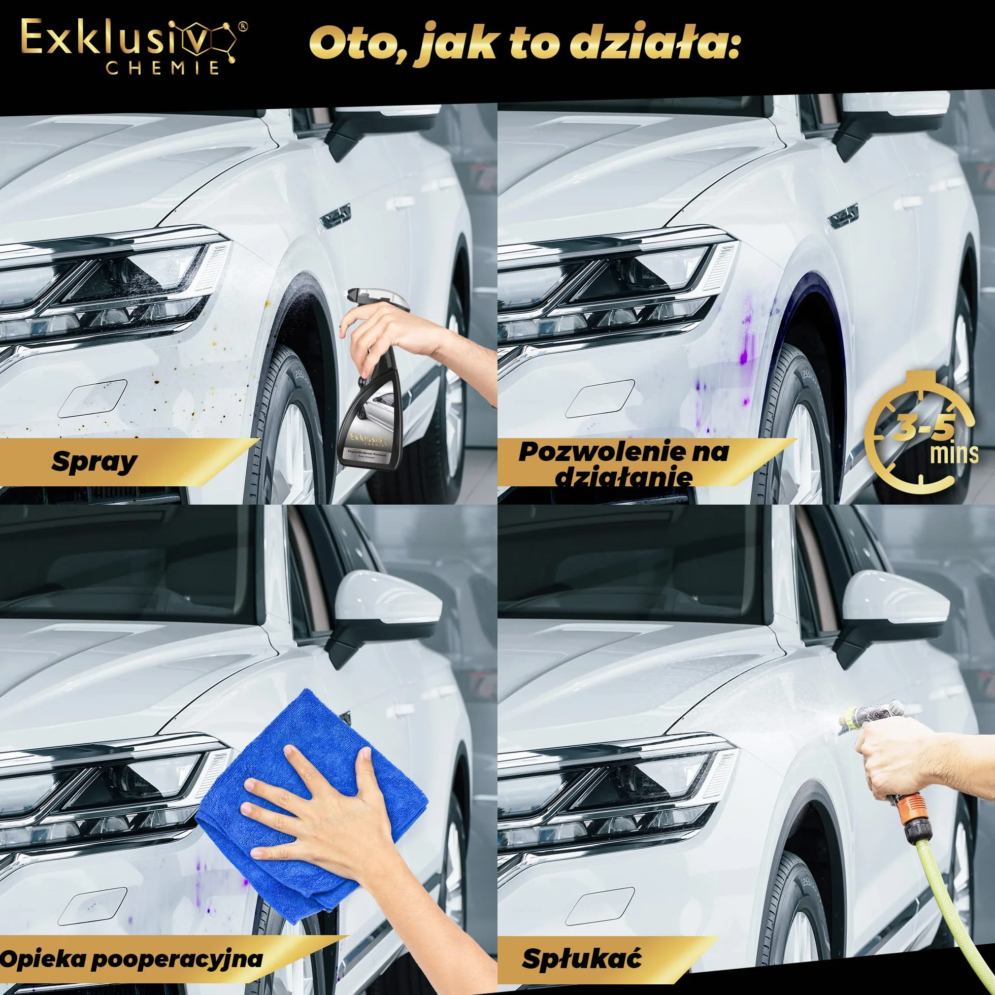Exklusiv Chemie® Odrdzewiacz Samochodowy Premium 500ml | Środek do usuwania rdzy z lakieru samochodowego | Środek do czyszczenia samochodów usuwający rdzę nalotową, małe plamy rdzy i pył przemysłowy