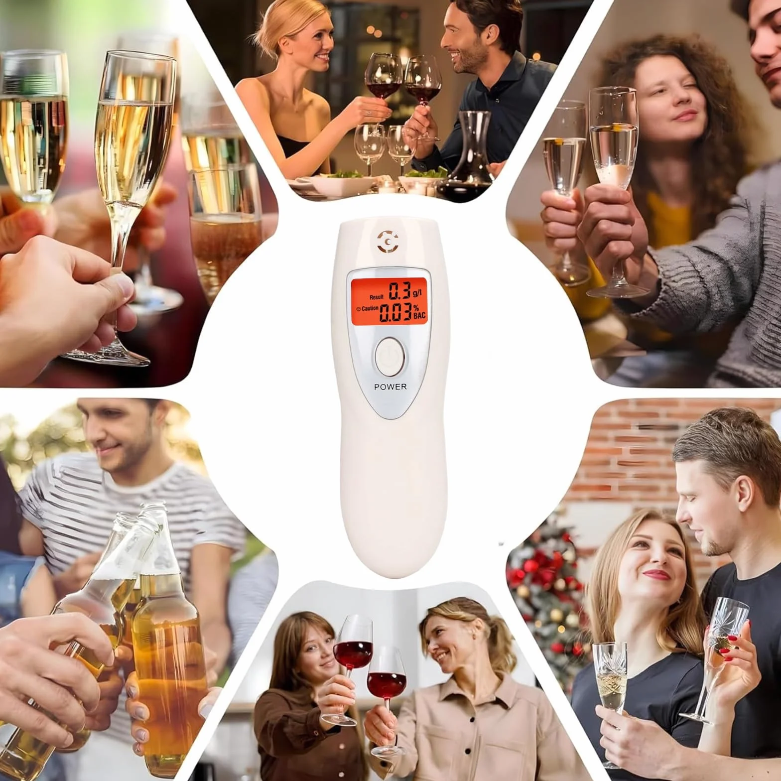 Alkomat, osobisty miernik alkoholu z cyfrowym wyświetlaczem LCD, zakres 0,00-0,19% BAK, czuły czujnik, łącznie z tasiemką do noszenia