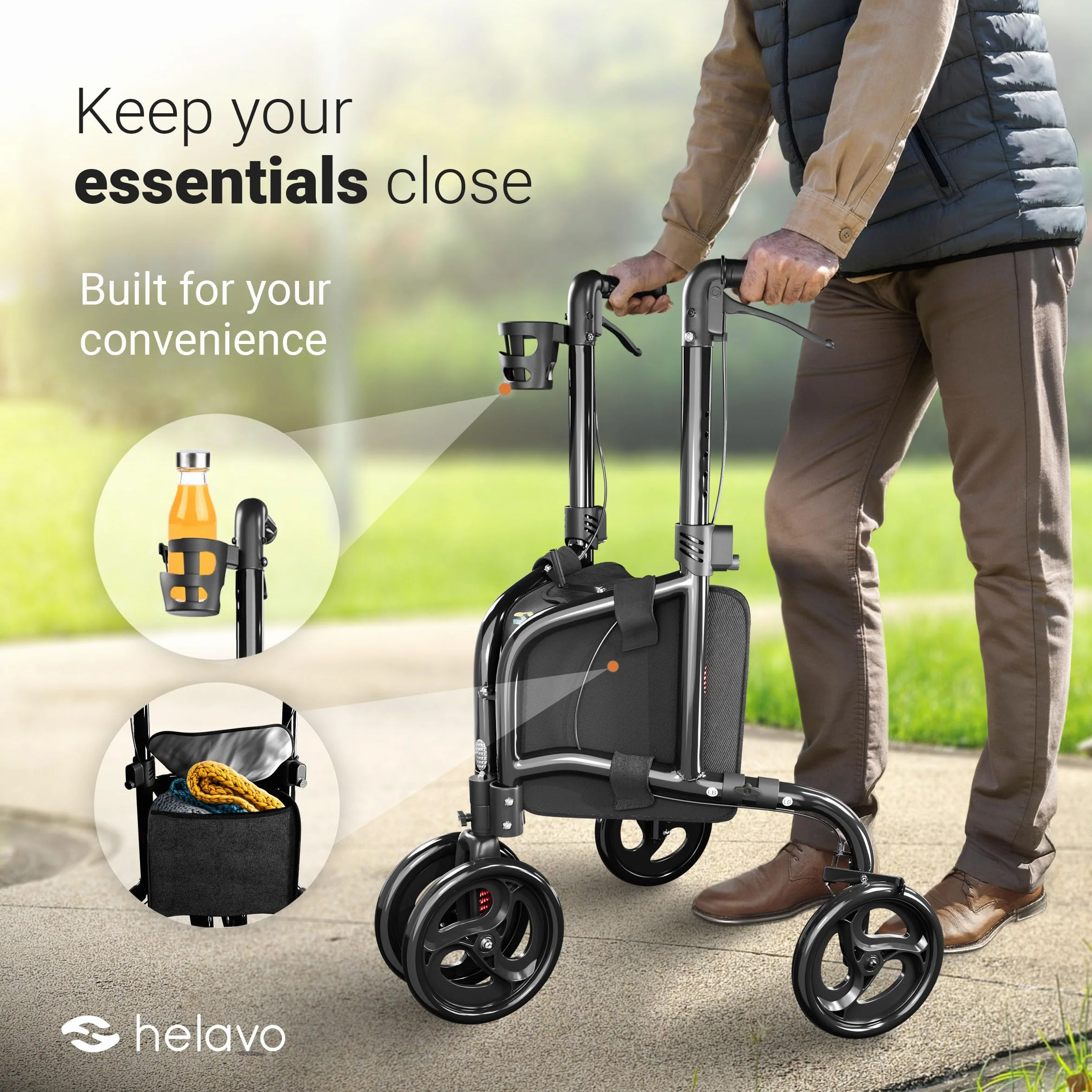 Helavo Roller 3-kołowy 5,5 kg Aluminiowy Płaski Wewnętrzny Wąski z Podwójnymi Przednimi Kołami