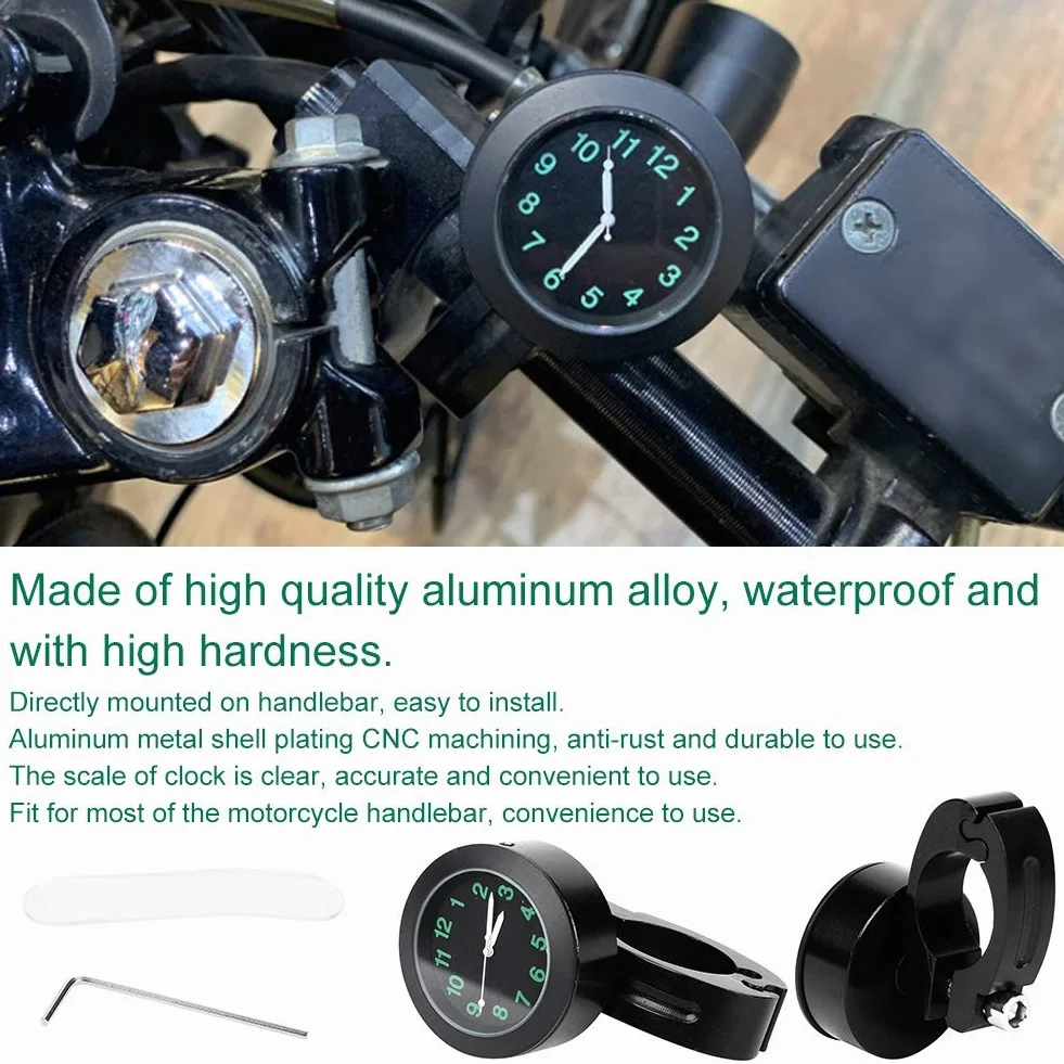 Nikou Zegar na kierownicę motocykla - wodoodporny stop aluminium uchwyt na kierownicę zegarek do motocykli
