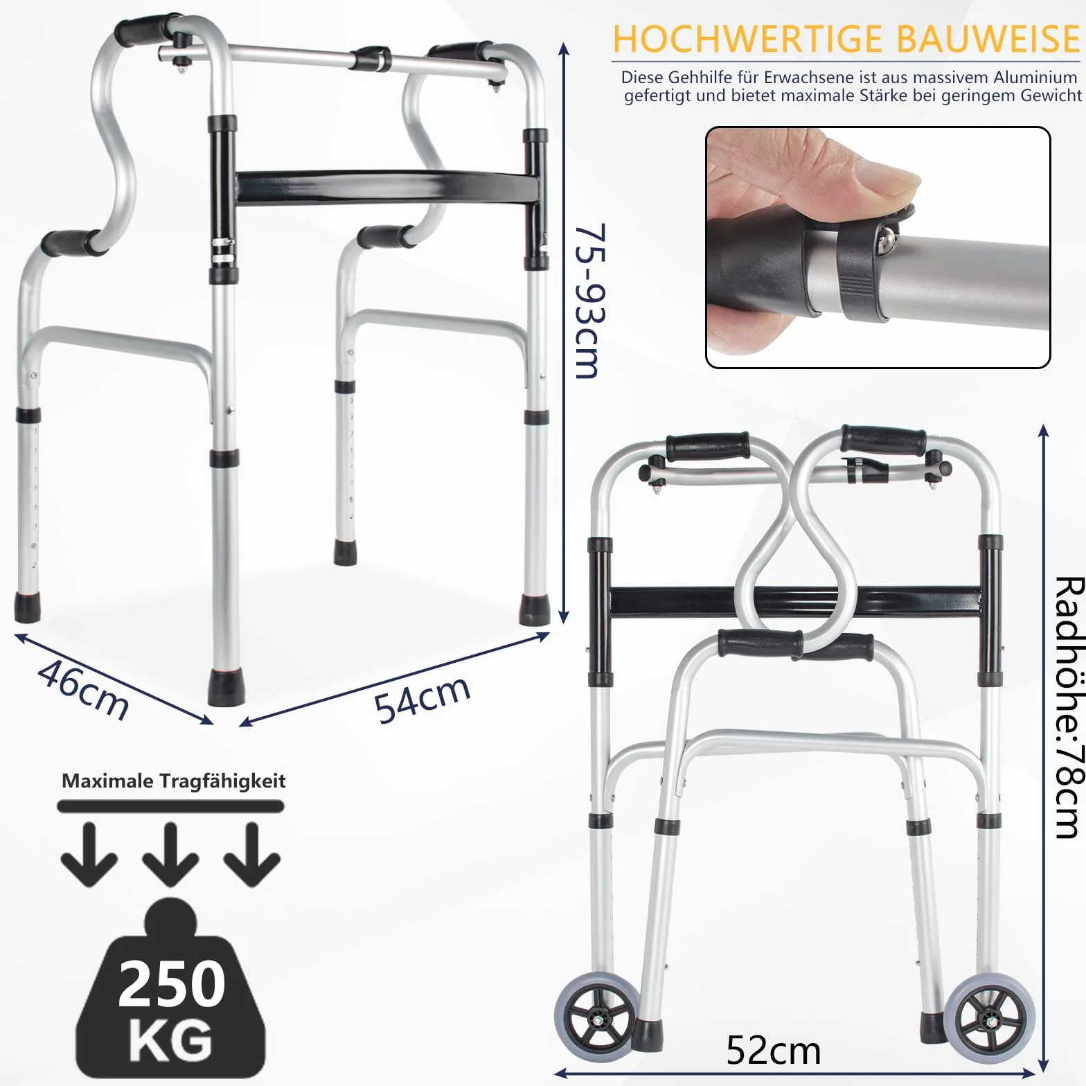 OUUTMEE Chodzik dla seniorów z regulacją wysokości, aluminium