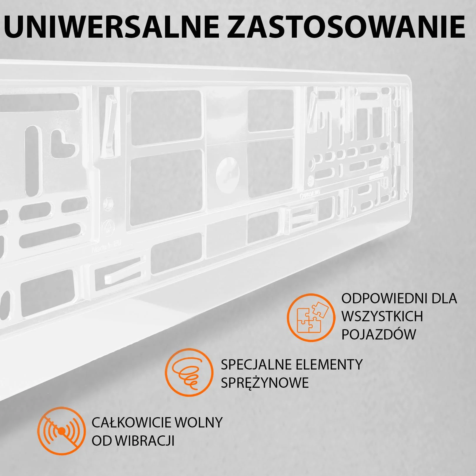 2x Uchwyt tablicy rejestracyjnej - trwały i bezpieczny - 8 śrub - biały połysk - 520x110 mm - Ramka do tablic rejestracyjnych - pasuje do każdego samochodu - dla polskich tablic PL - uniwersalny