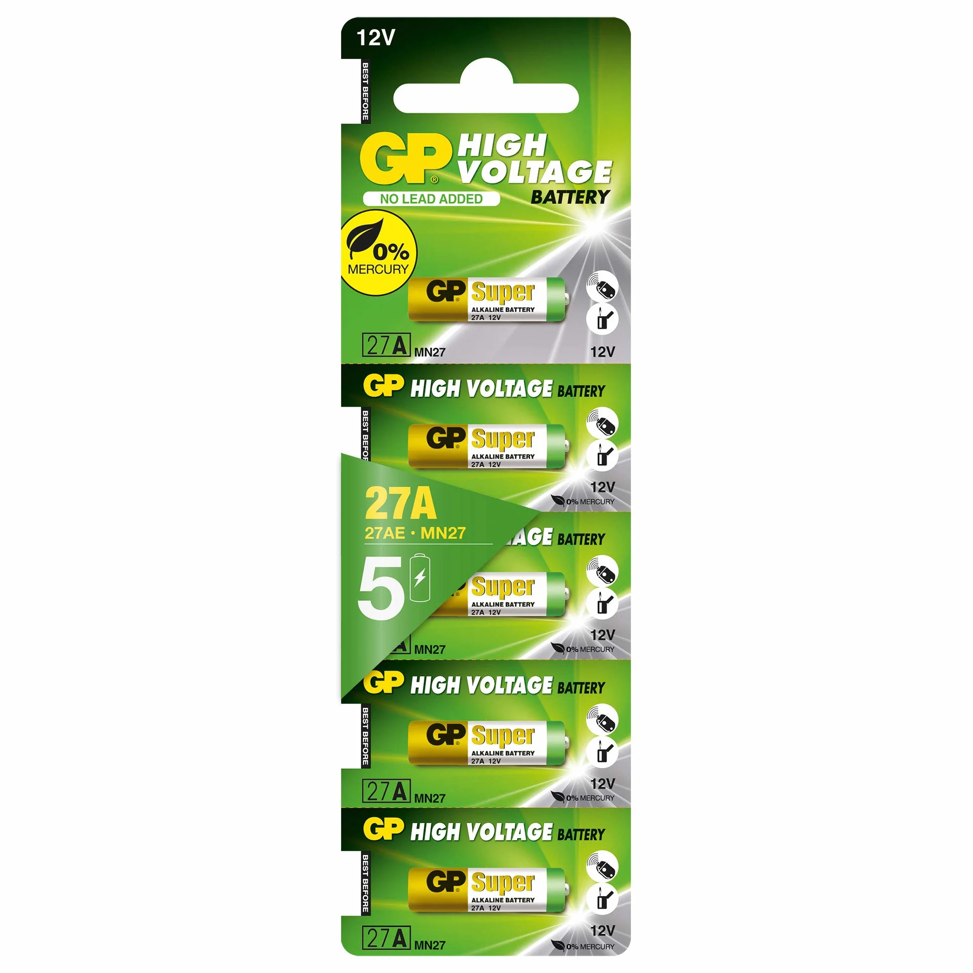 GP Alkaliczna karta wysokiego napięcia 27A (MN27) 5 | 27 A | 12,0 V | MN27, chrom/czarny/czerwony