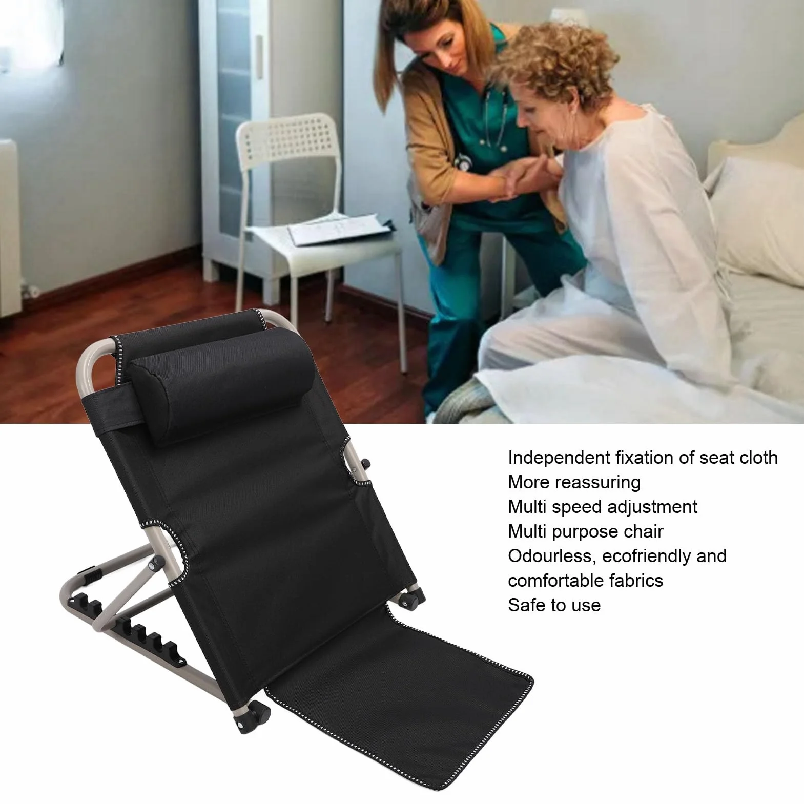 Regulowane Oparcie łóżka z poduszką Pod głowę, Składane Podparcie Klinowe (BLACK)