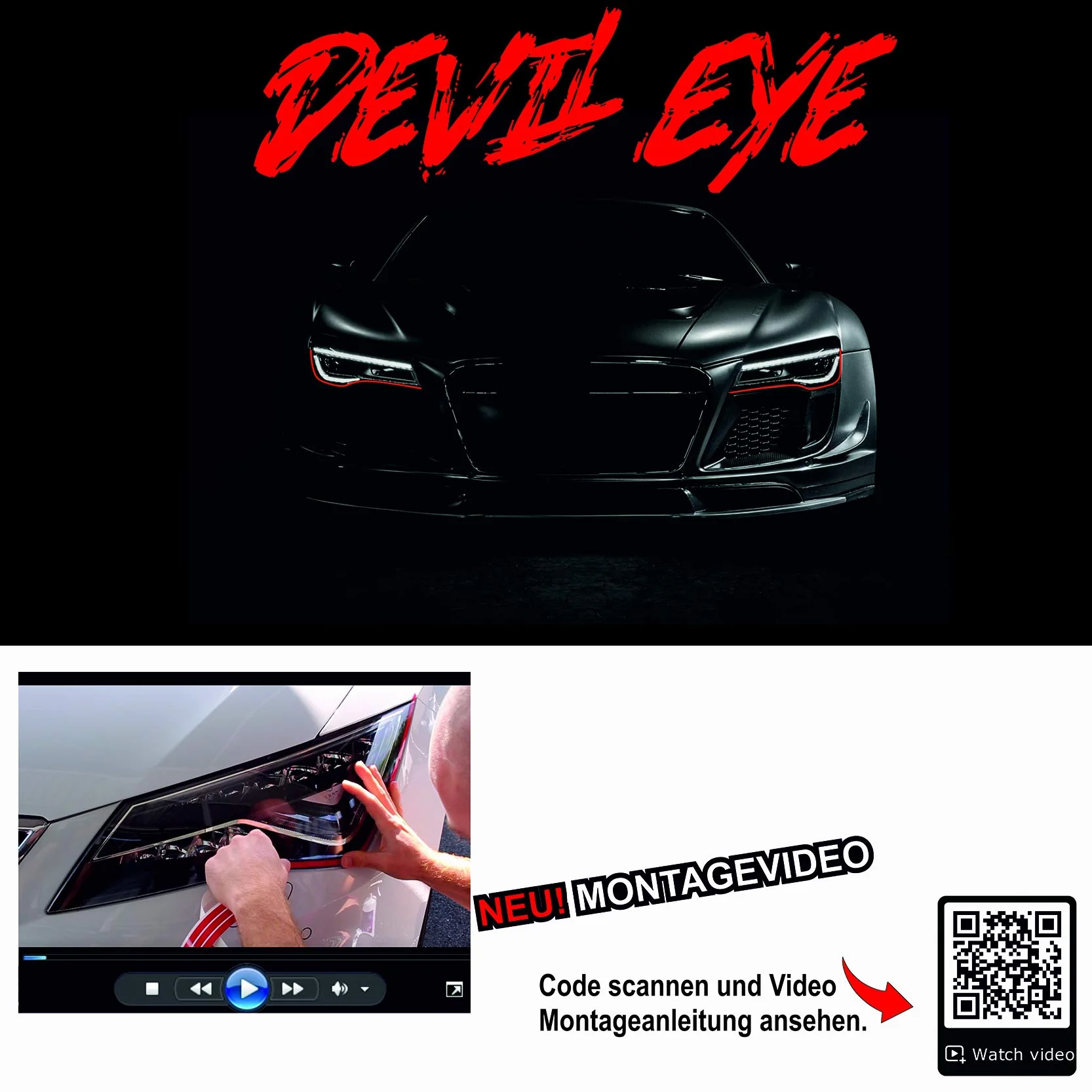 Devil Eye® czerwona folia na reflektory, paski ozdobne, listwa dekoracyjna, elastyczna folia do reflektorów, akcesoria samochodowe, samoprzylepna KX004 (kompatybilna z KIA Ceed od 2018 roku)