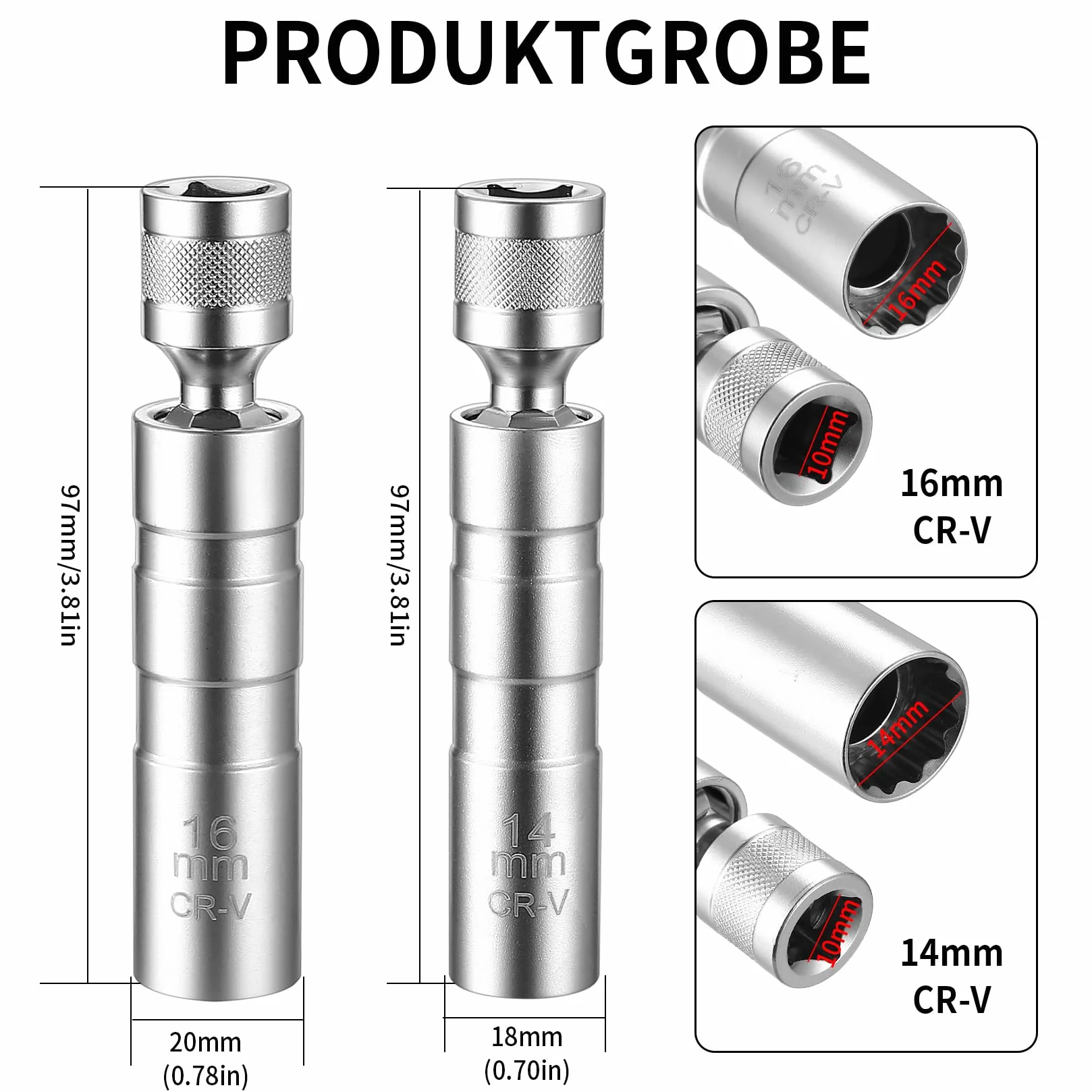 Klucz do Iskier 14mm 16mm, 2 Sztuki Uniwersalny Elastyczny Zestaw Kluczy do Iskier, Magnetyczny Klucz do Iskier Samochodowy, 12-Kątny Magnetyczny Usuwacz Iskier Narzędzie do Samochodów KFZ