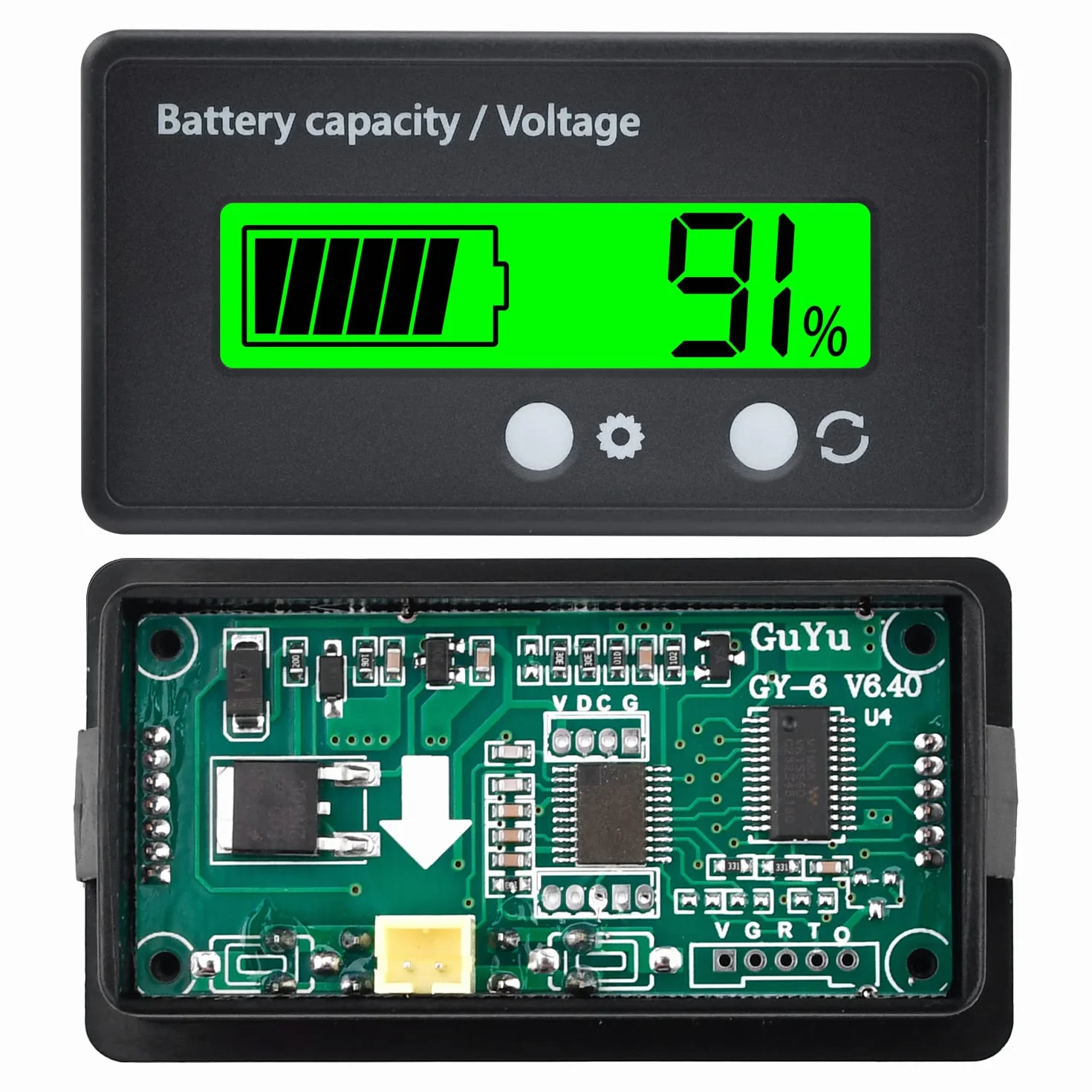 Monitor pojemności akumulatora, miernik DC8-120 V, DC12 V, 24 V, 36 V, 48 V, 72 V, 84 V, 96 V, z alarmem akustycznym, wskaźnikiem baterii ołowiowej i litowo-jonowej, zielony