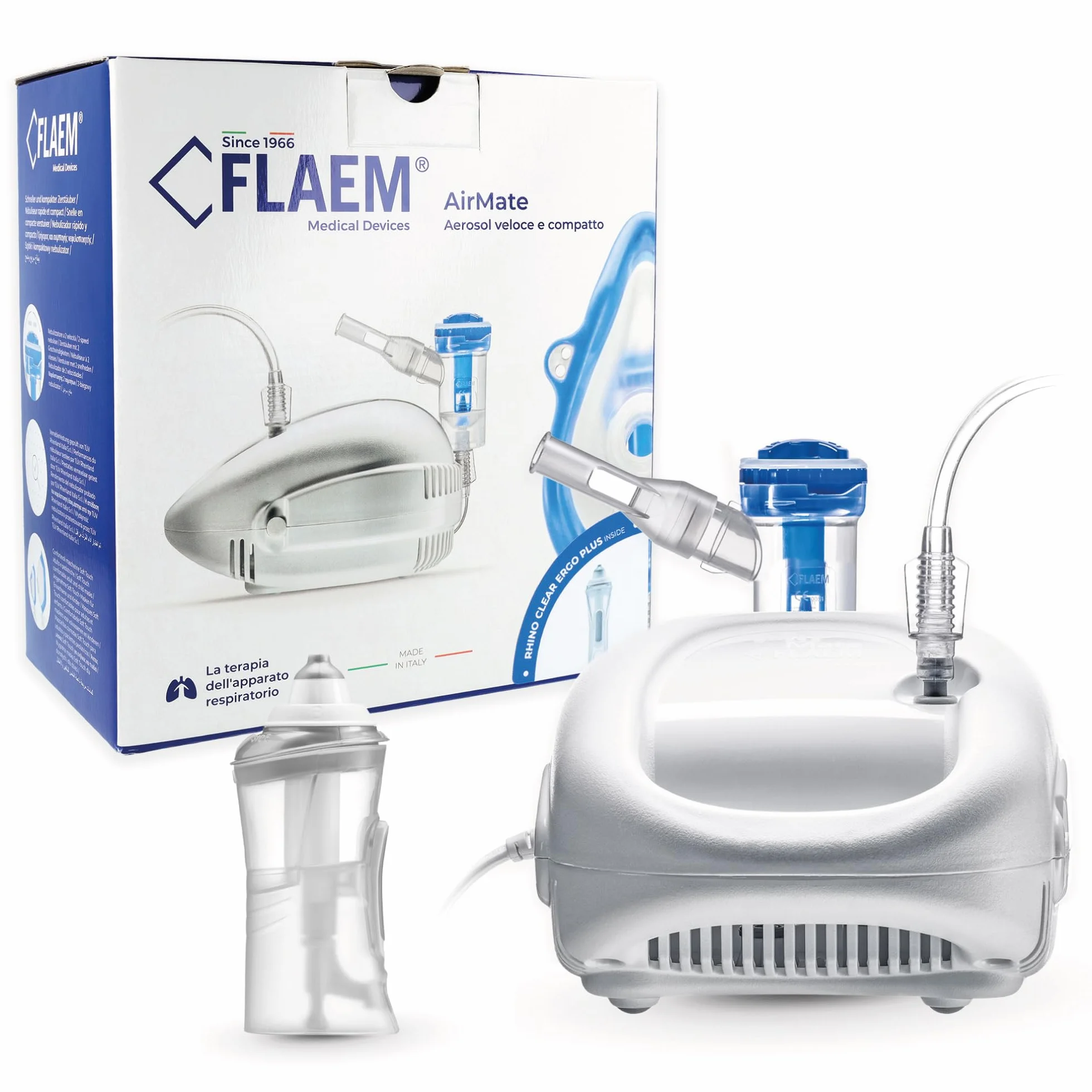 FLAEM AIRMATE DUO Inhalator z Nebulizatorem Pneumatyczno-Tłokowy Cichy z Certyfikatem Medycznym Made in Italy