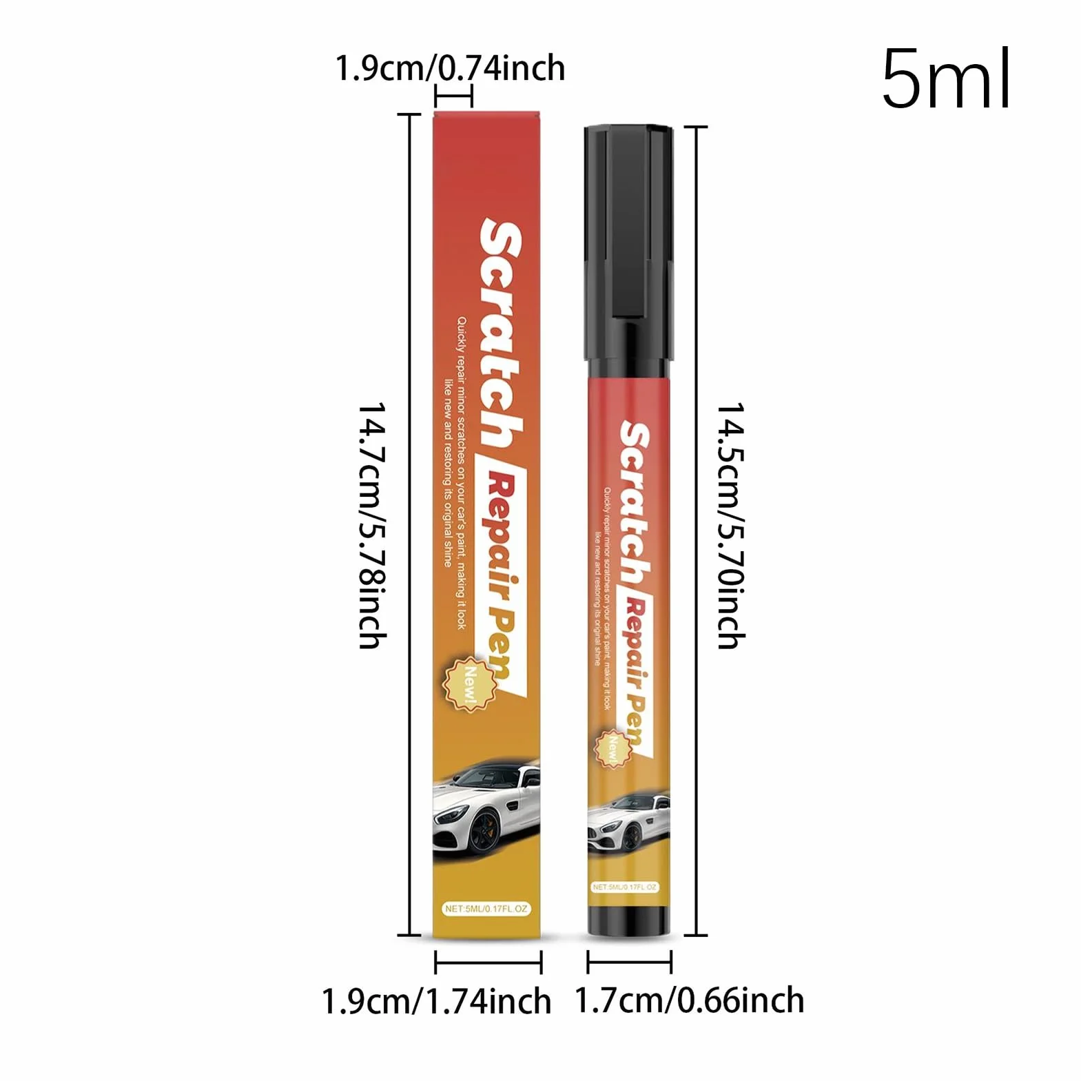 Car Scratch Removal Pen 5ml, Quick Fix Repair Paint Pen for Minor Car Scratches, Dings, Touch-Ups, Maintenance, Road Trip, Parking Lot, Garage, Auto Care