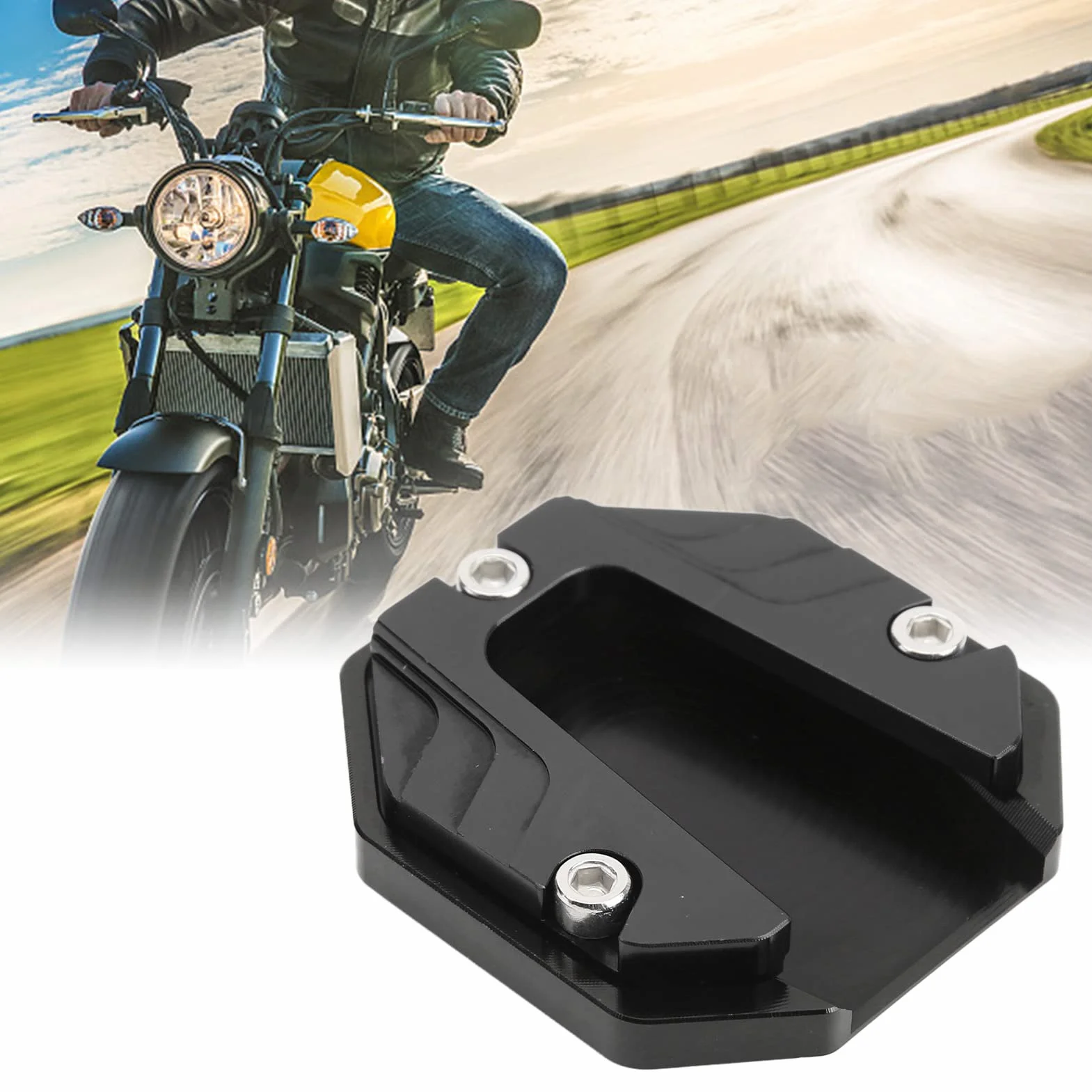 Boczna podkładka pod talerz motocykla, uniwersalna, anodowana, czarna