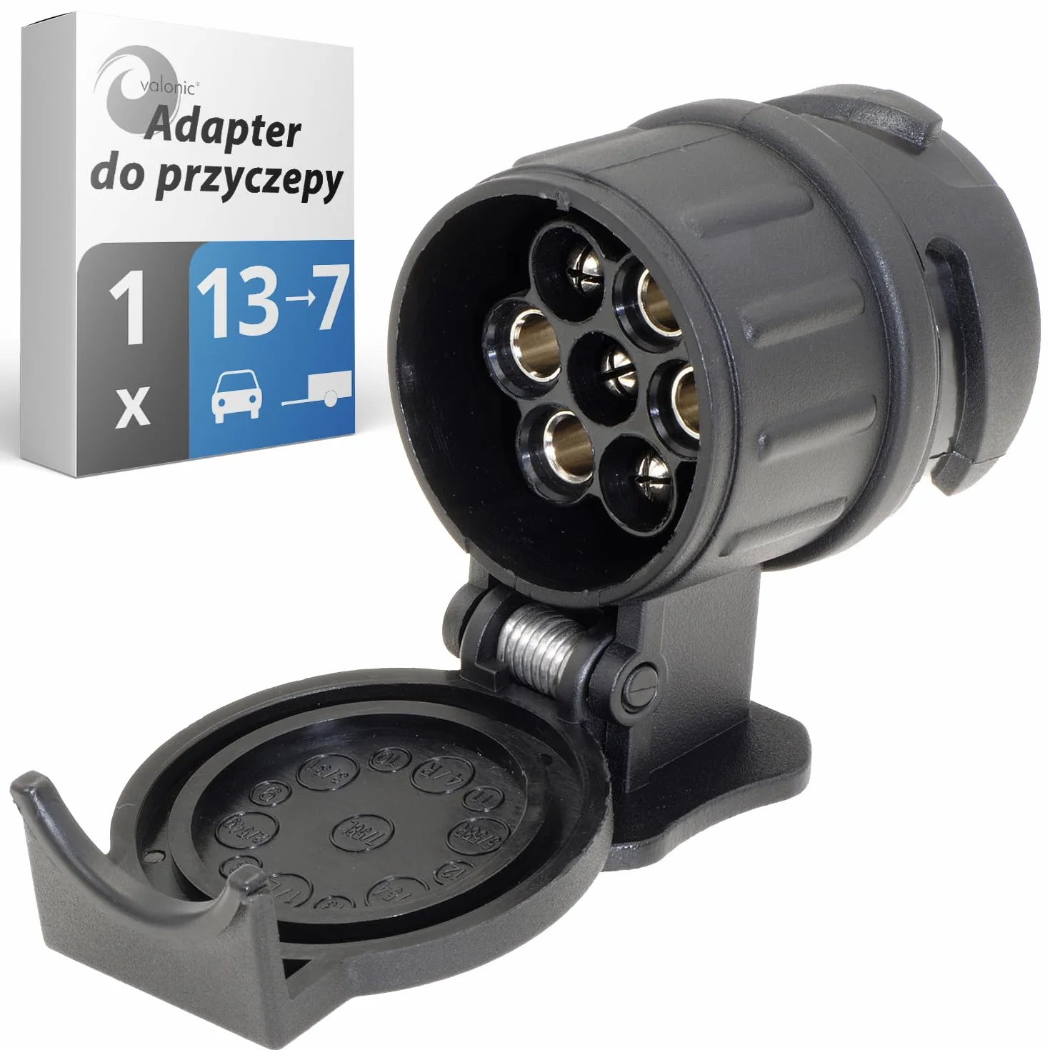 valonic adapter do przyczepy - 13 do 7 pin, czarny - samochód do przyczepy, adapter do samochodu, samochód i ciężarówka, krótki, hak przyczepy, adapter kawałek
