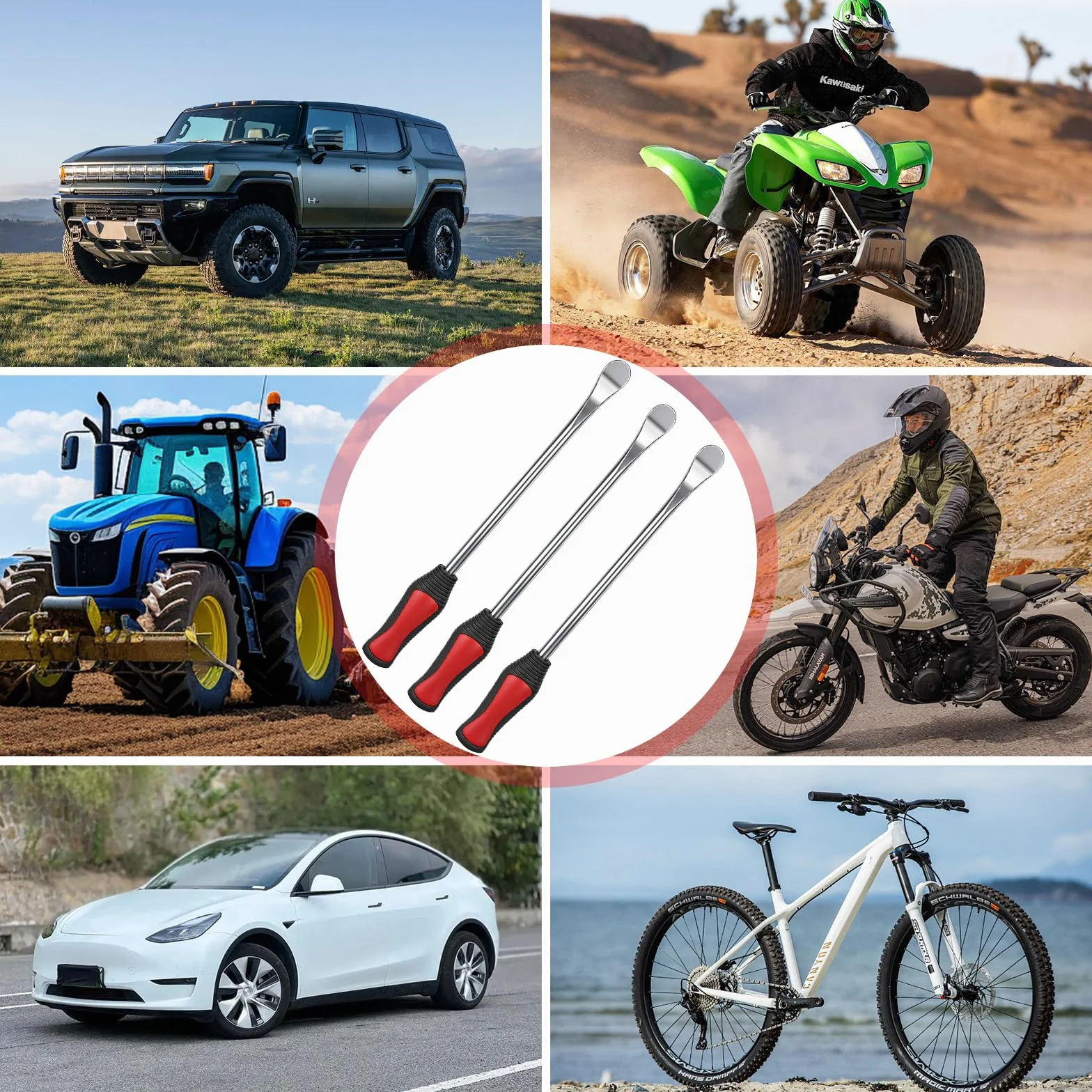38 sztuk łyżek do opon rowerowych, dźwigni do montażu opon z 3 kołami, ochraniaczami na felgi, dźwignią do montażu opon do motocykla, roweru, samochodu, opon, skutera (czerwone)