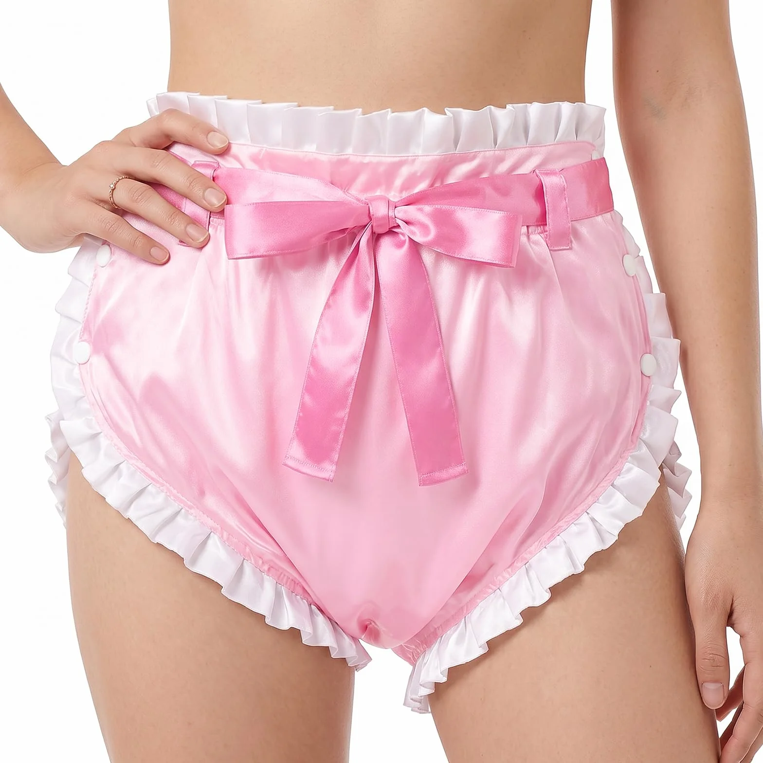 LittleForBig Elegancka różowa wstążka satynowa dla dorosłych, zmywalna, regulowana, wielokrotnego użytku, wodoodporna, rozmiar S