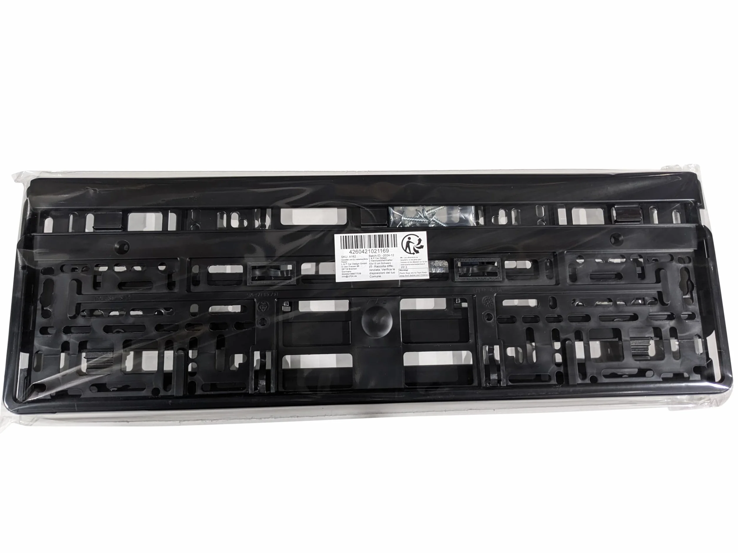 2x Uchwyt tablicy rejestracyjnej - trwały i bezpieczny - 8 śrub - czarny - 520x110 mm - Ramka do tablic rejestracyjnych - pasuje do każdego samochodu - dla polskich tablic PL - uniwersalne mocowanie