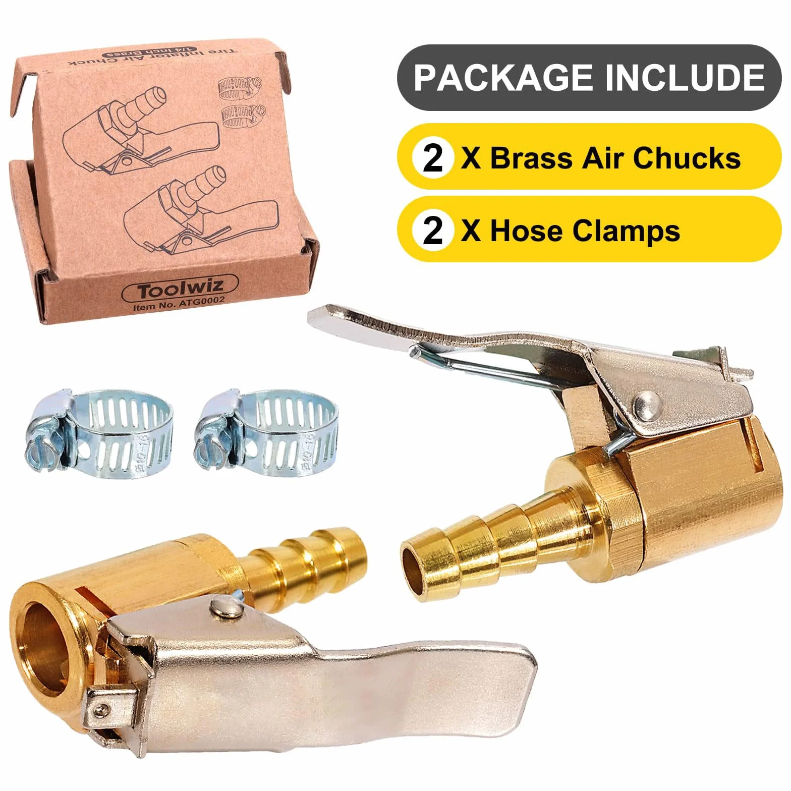Toolwiz 2 sztuki 6 mm Air Chuck adapter dźwigni do wentylu samochodowego, 1/4" NPT, wąż do pompowania opon, mosiądz