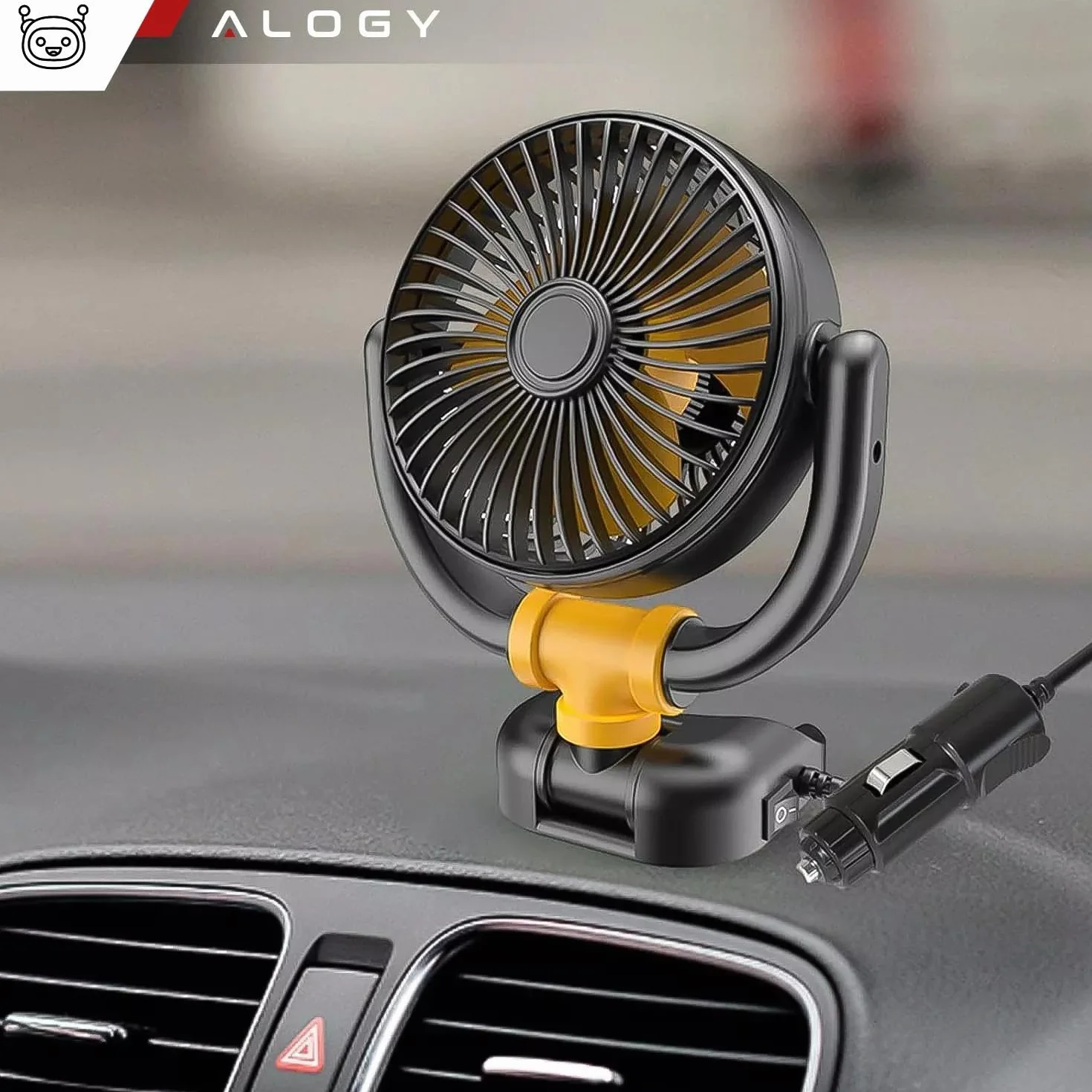 Alogy Wentylator Samochodowy Mini Mały Wiatrak Pod Zapalniczkę Regulacja 360 12V