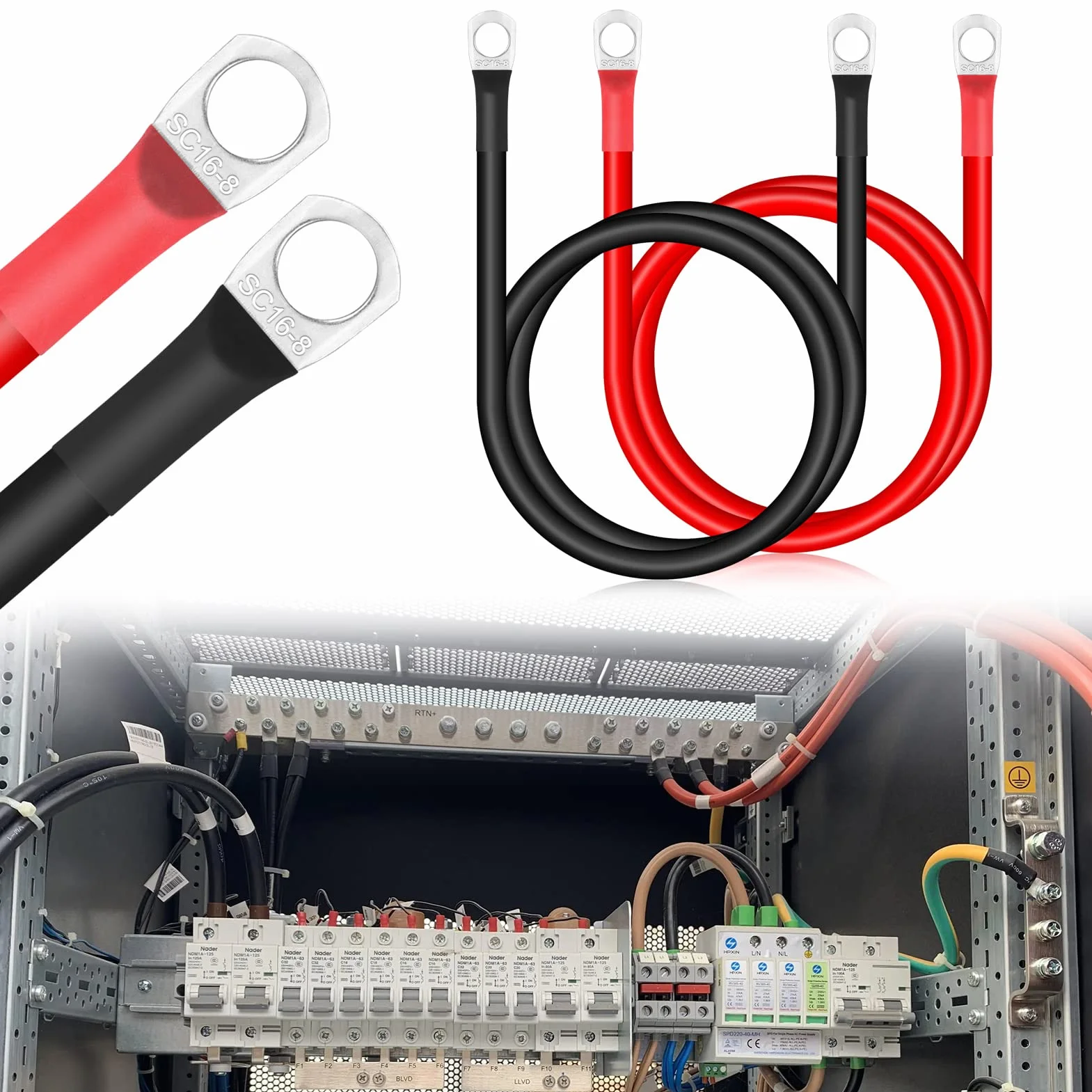 Zocipro 2 szt kabel do akumulatora 70 cm, 16 mm², kabel do akumulatora M8, 12 V, 5AWG, kabel do ładowania akumulatora z końcówkami pierścieniowymi M8, miedziany, elastyczny drut, do samochodów