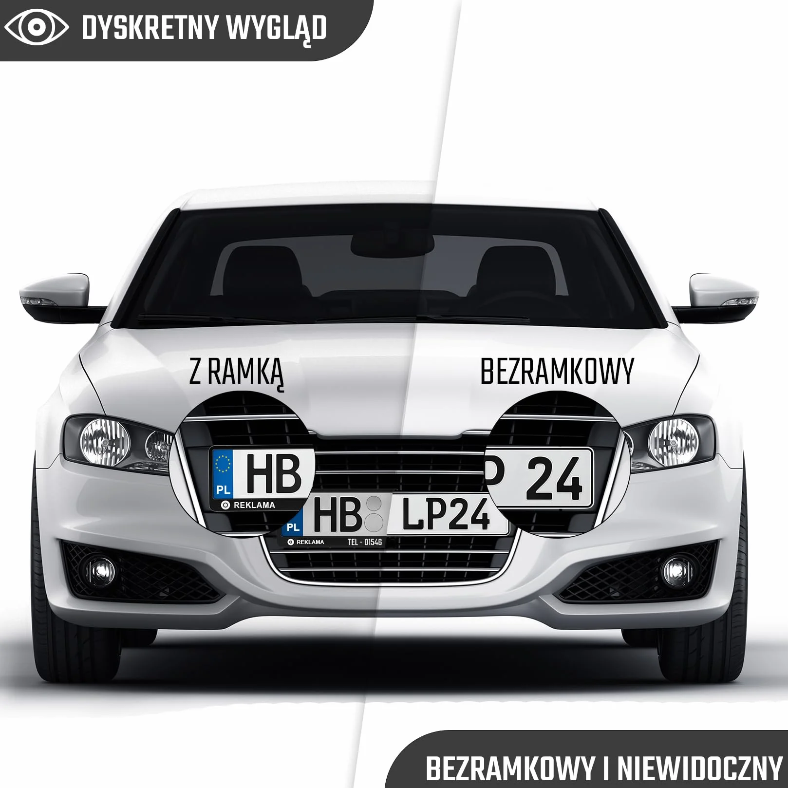 Uchwyt tablicy rejestracyjnej 2x niewidoczny - uniwersalny & bardzo mocny - Ramka do tablic rejestracyjnych - dla wszystkich typów pojazdów i tablic rejestracyjnych - mocowanie na rzep - A315-5