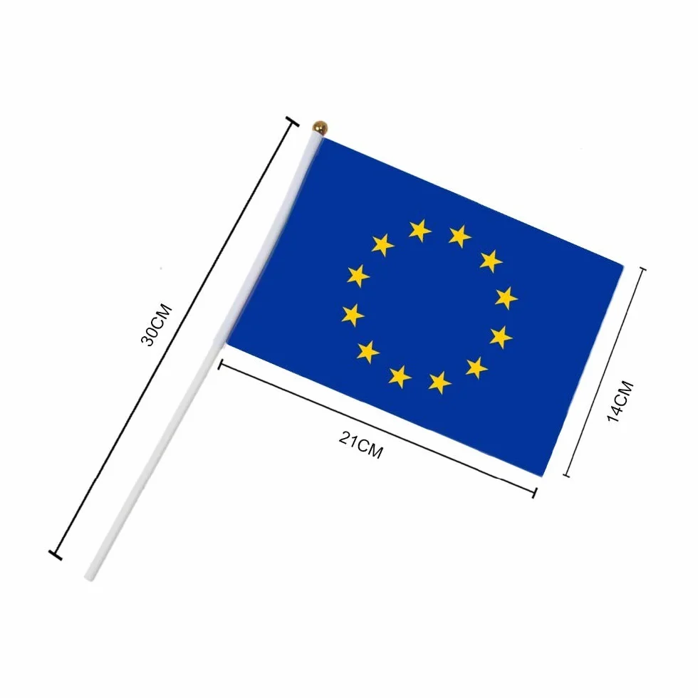BYFRI 10 szt. flaga Unii Europejskiej machająca ręcznie flaga UE poliester biurko samochód euro narodowe flagi ręczne (14 x 21 cm)