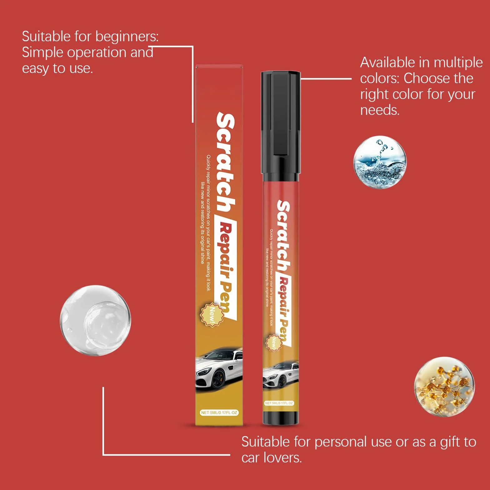Car Scratch Removal Pen 5ml, Quick Fix Repair Paint Pen for Minor Car Scratches, Dings, Touch-Ups, Maintenance, Road Trip, Parking Lot, Garage, Auto Care