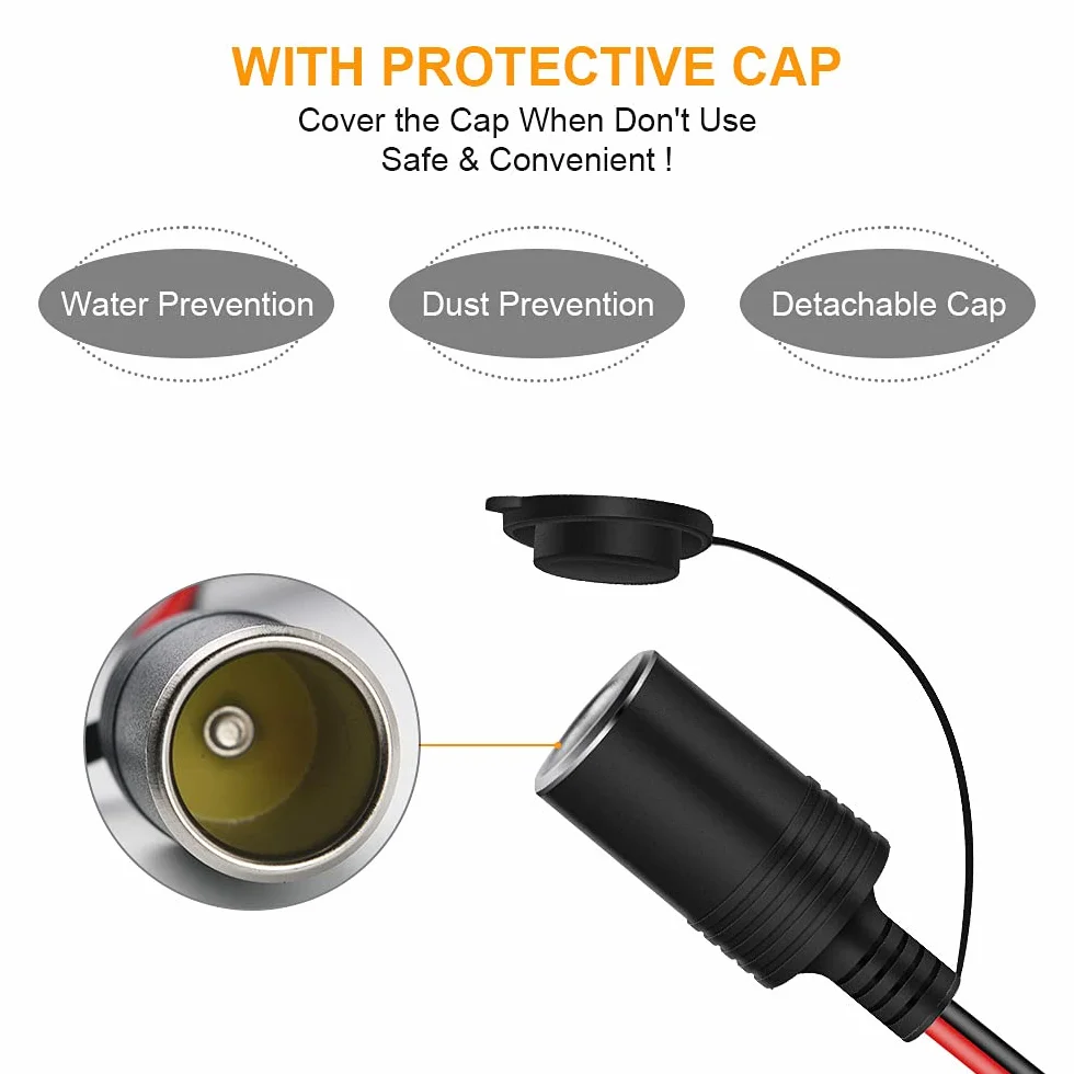 URAQT Kabel Zapalniczki Samochodowej, 12 V/24 V 17AWG Kabel Zapalniczki z 15A Bezpiecznikiem, Kabel Przedłużający do Gniazda Samochodowego (4.6M)