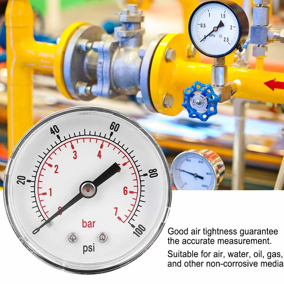 Manometer, 50mm Zifferblatt 1/4 BSPT Axial Manometer für Luft, Wasser, Öl und Gas(0-100psi 0-7bar)