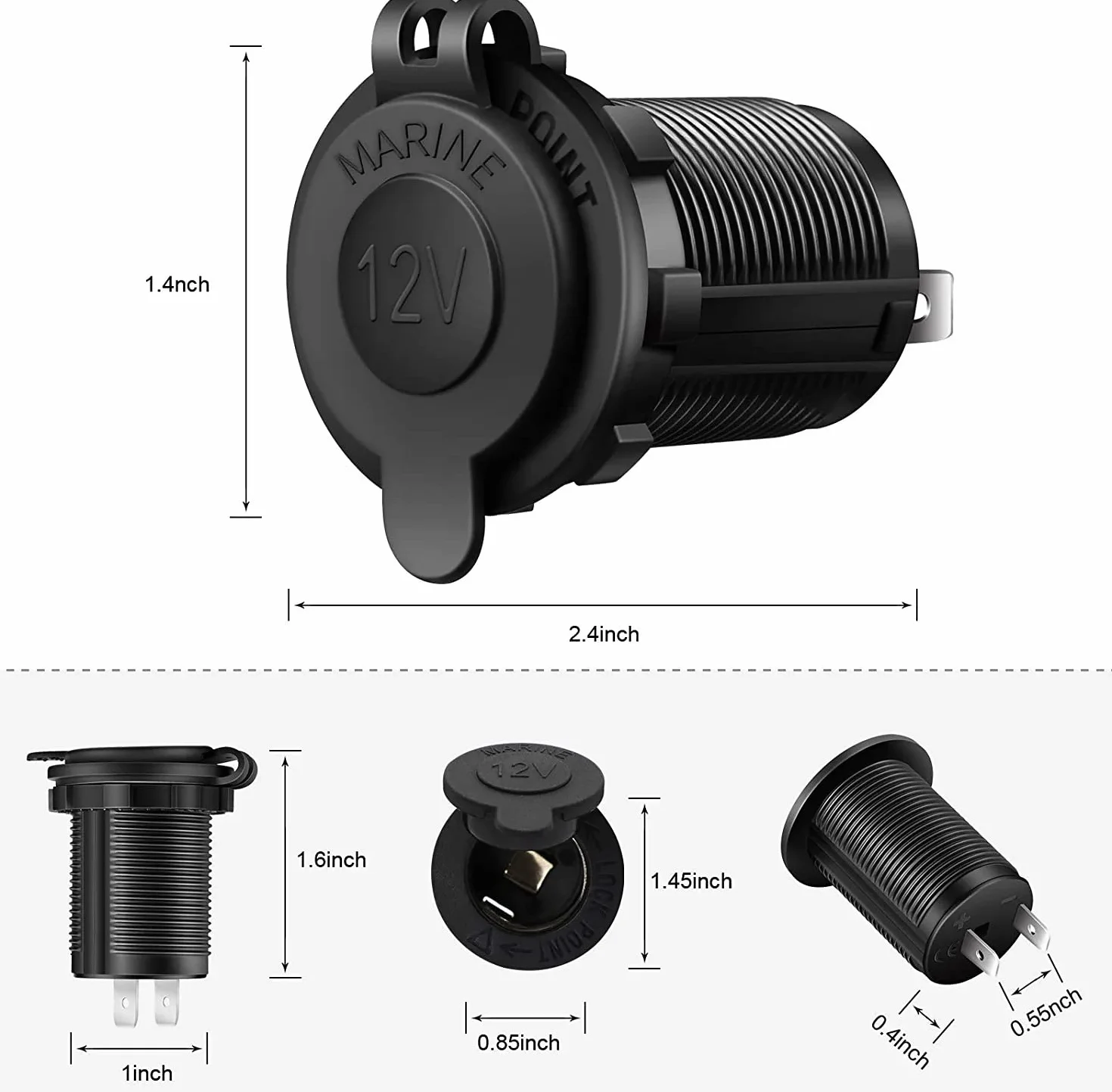 GTIWUNG Gniazdko do zapalniczki samochodowej, wodoszczelne, 12 V, 12 V/24 V, adapter do zapalniczki samochodowej z kablem przyłączeniowym 60 cm, 18 AWG, do łodzi, motocykla, samochodu, 3 sztuki