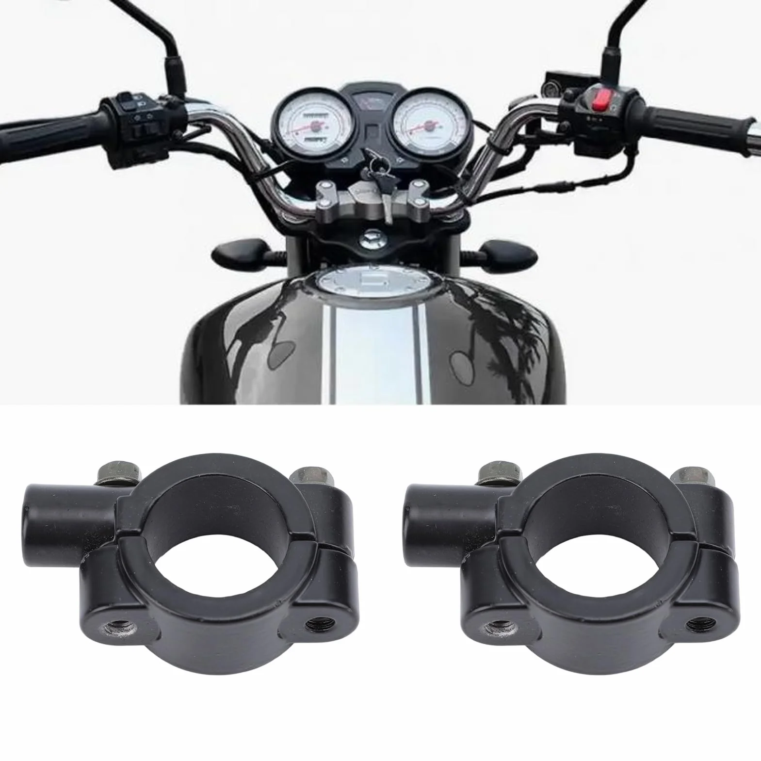 Zacisk do Mocowania Lusterek, 2 szt. 25 Mm Kierownica Motocykla Uchwyt do Mocowania Lusterek Zacisk Adapter Wspornika Uniwersalny do Motocykla ATV Skuter Project Bikes (Czarny M10)