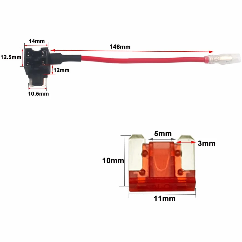 5 sztuk Premium 12 V / 24 V ACN niskoprofilowy zawór bezpiecznikowy dodatkowy obwód, uchwyt bezpiecznika Piggyback, z wiązką przewodów i 6 szt. darmowe mikrobezpieczniki
